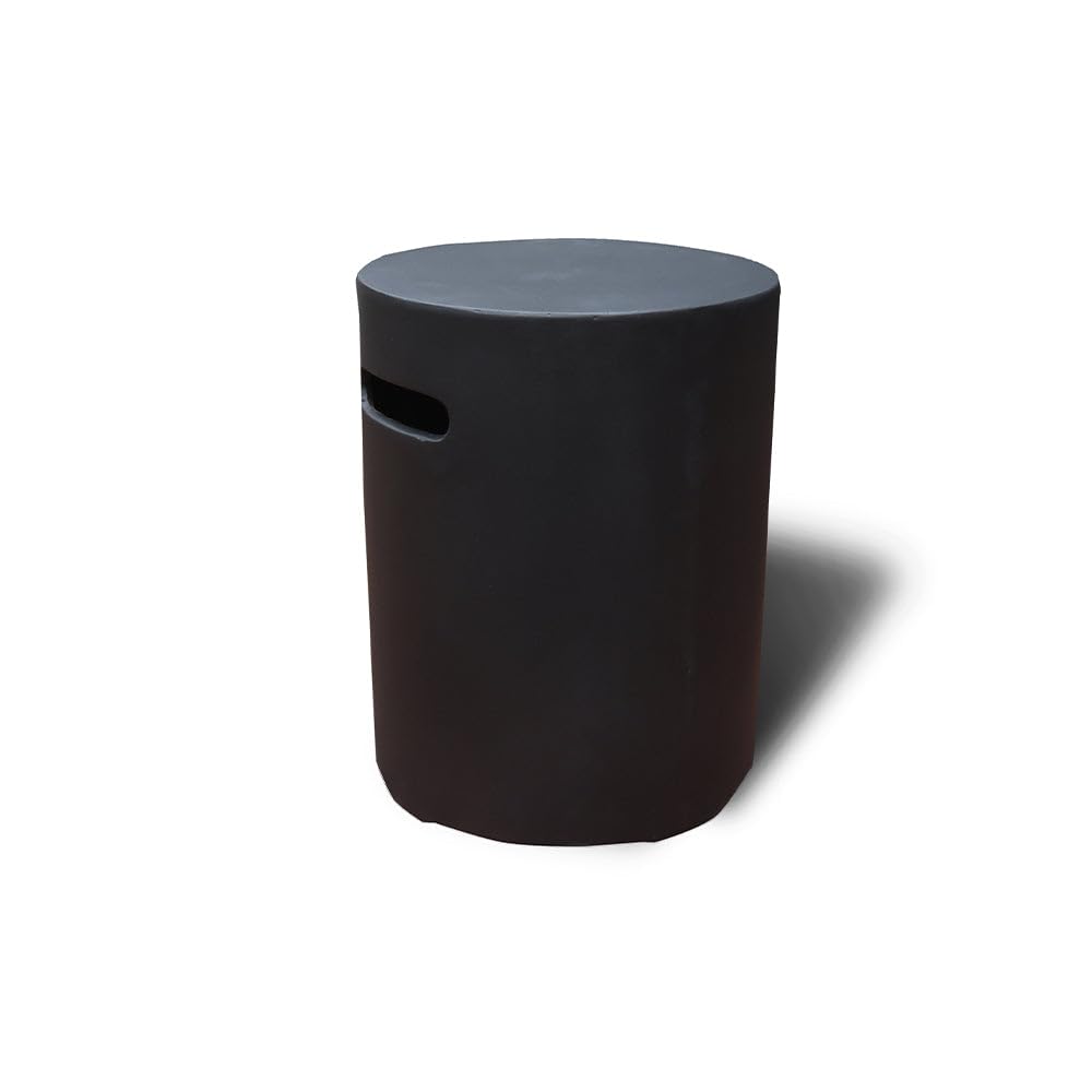 Elementi Modeno Black Propane Tank Cover - 20 Inch Round Concrete Fire Pit Accessory & Outdoor Side Table - Fits Standard 20 lb Tank - Perfect for Patio, Deck, and Backyard Hideaway
