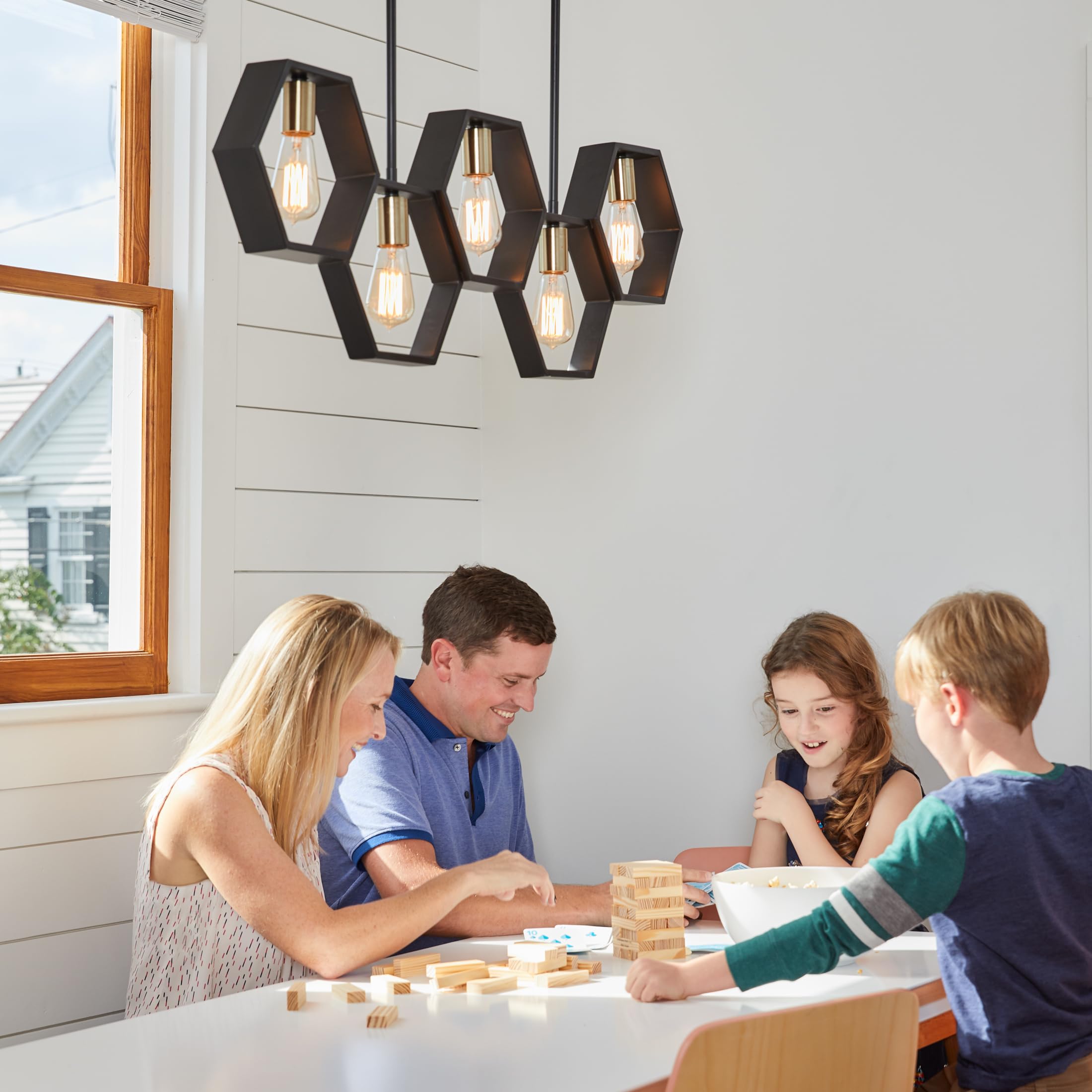 Quoizel Bismarck 5-Light Earth Black Linear Chandelier - Modern Farmhouse Ceiling Light Fixture for Dining Room, Kitchen Island & Living Room Decor