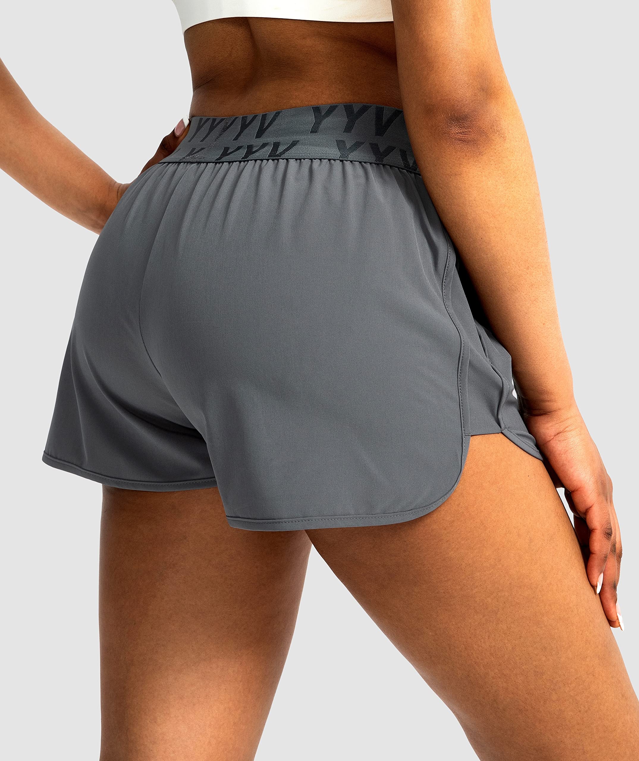 YYV Women's Running Shorts with Zipper Pockets - Quick-Dry Elastic Waist Athletic Gym Shorts for Women with Liner - Perfect for Jogging, Workouts & Yoga