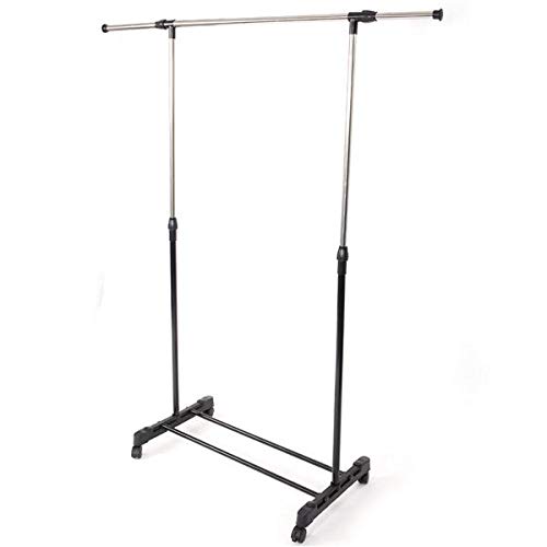 Adjustable Single-Bar Vertical & Horizontal Clothes Rack with Shoe Shelf - Rolling Wheels Garment Drying Rack for Indoor & Outdoor Use - Perfect for Apartments, Laundry Rooms, and Small Spaces