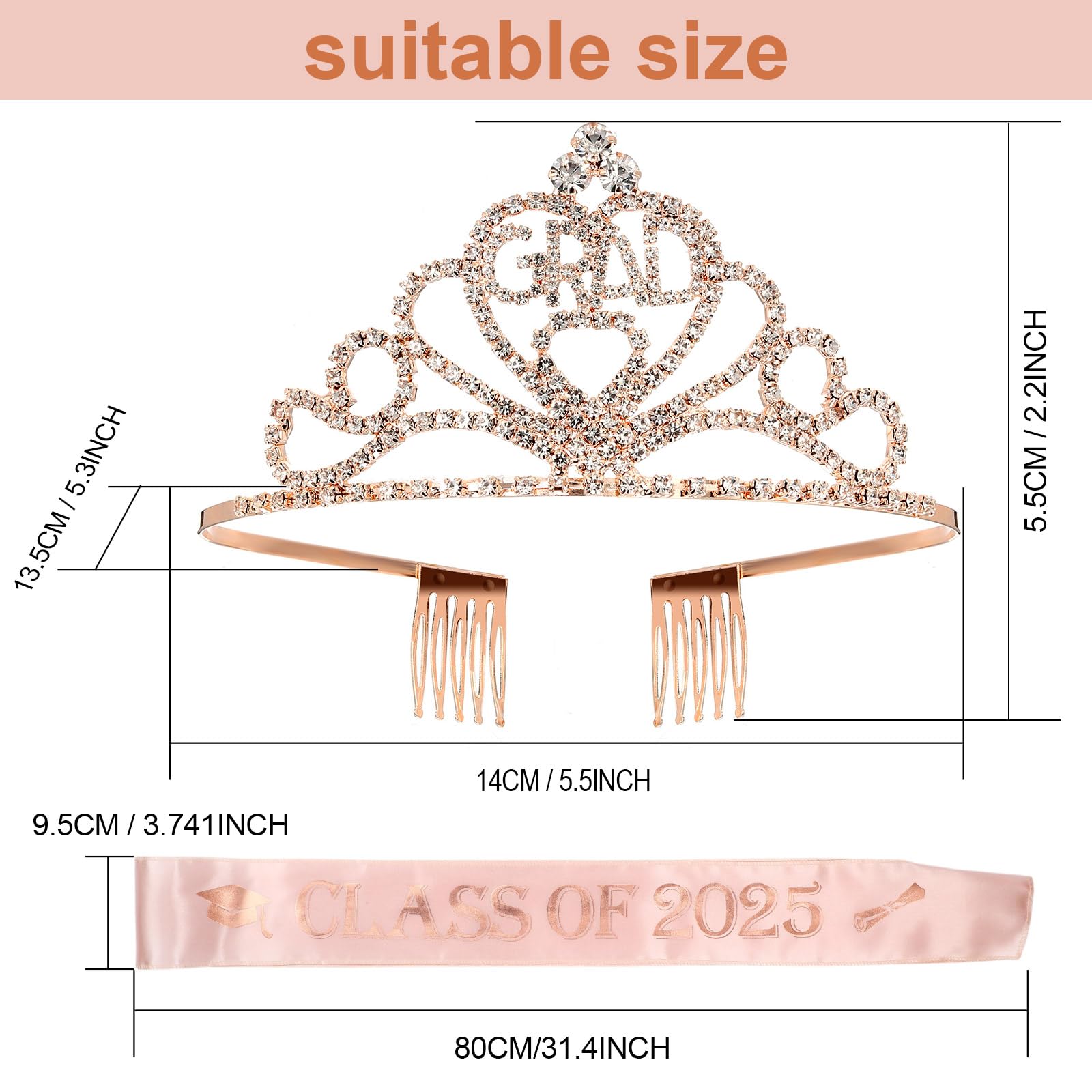 Yinkin Class of 2025 Graduation Party Supplies Set - Gold Glitter Tiara & Satin Sash Kit - Perfect Graduation Gifts for Women - Great for 2025 Graduation Ceremonies, Photo Shoots & Celebration Parties