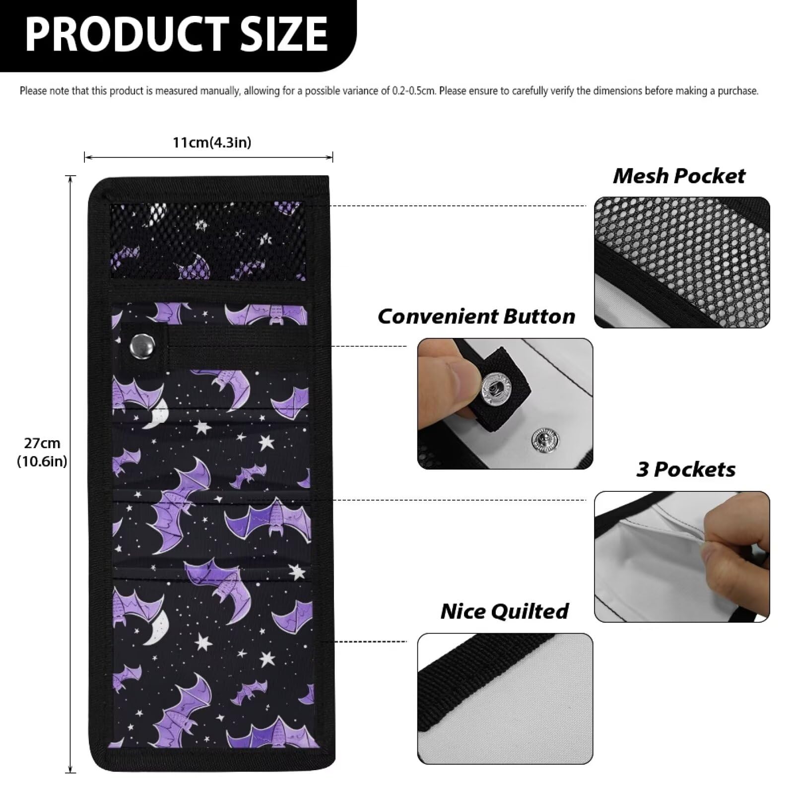 Bat Print Nurse Organizer Bag - 3 Pocket Hospital Pouch for Medical Supplies & Essentials | Perfect for Nurses, Doctors & Healthcare Professionals