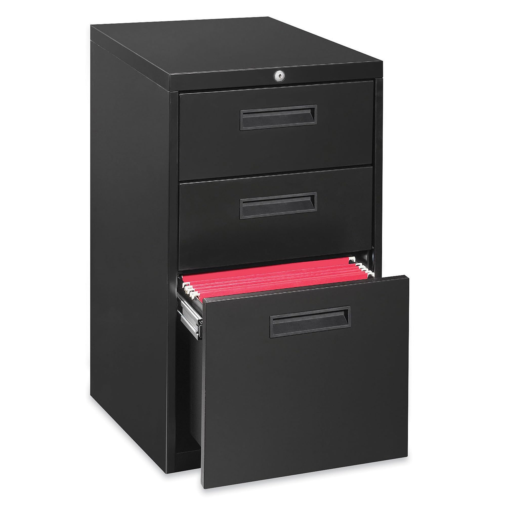 Lorell Black 1-Divider Mobile Pedestal File Cabinet - 15