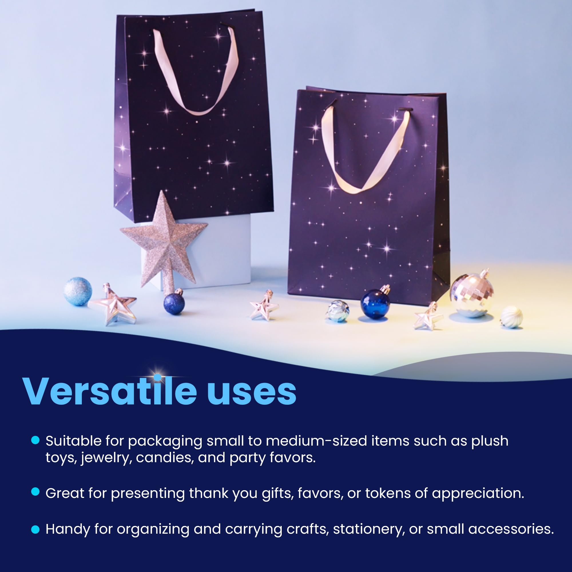 Blue Star Gift Bags (Pack of 6) - Galaxy Themed Party Favor Bags - Space Birthday Party Supplies - Patriotic Christmas Holiday Treat Bags for Candy & Goodies | Perfect for Birthday Parties, Baby Showers, Christmas Celebrations & School Events