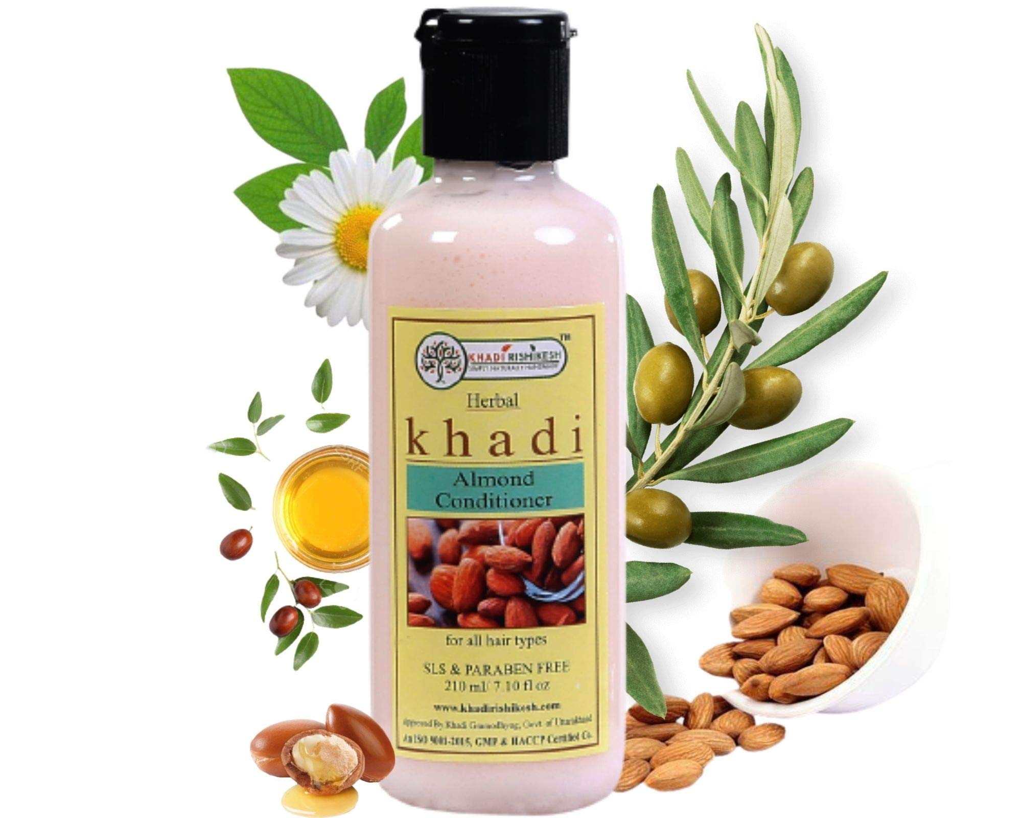 Khadi Rishikesh Ayurvedic Almond Hair Conditioner 210ml - Natural Deep Nourishment with Almond Oil, Olive Oil & Vitamin E for Healthy Hair Growth - Men & Women | Free Bathing Loofah Sponge | Perfect for Daily Hair Care & Spa Treatments