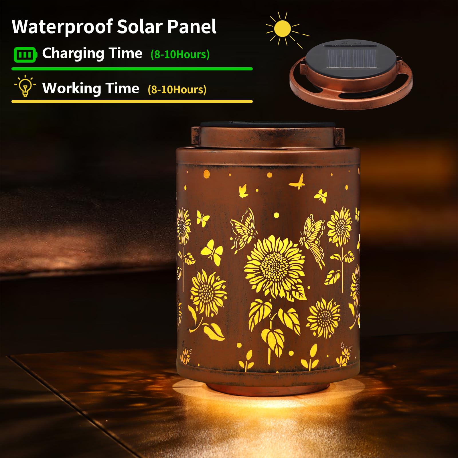 2 Pack Solar Outdoor Lanterns - Waterproof LED Garden Lights with Sunflower & Butterfly Design, Perfect for Patio, Yard, Pathway Decor - Ideal Gift for Women, Mom, Grandma - Great for Outdoor Parties, Weddings & Evening Ambiance