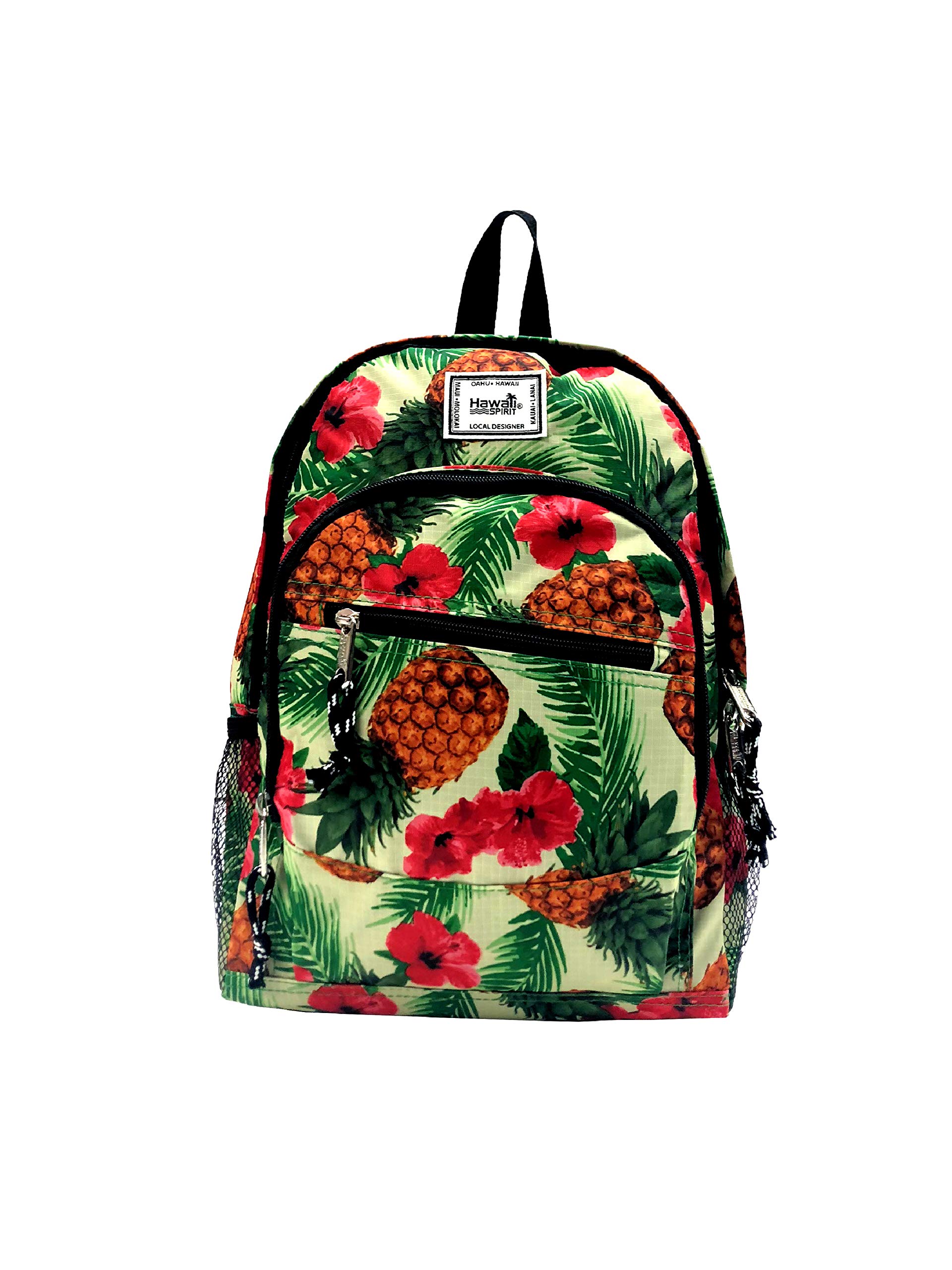 Hawaiian Pineapple Print Small Backpack for Women & Teens - Lightweight Beige Daypack for School, Travel & Beach - Cute Tropical Vacation Accessory