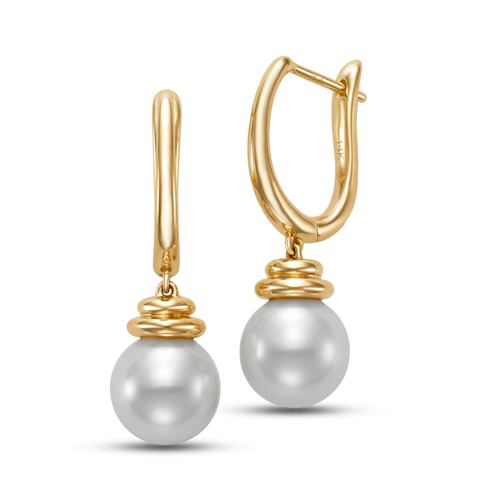 14K Yellow Gold Freshwater Pearl Drop Earrings for Women - Elegant Dangling Jewelry for Weddings, Parties & Special Occasions