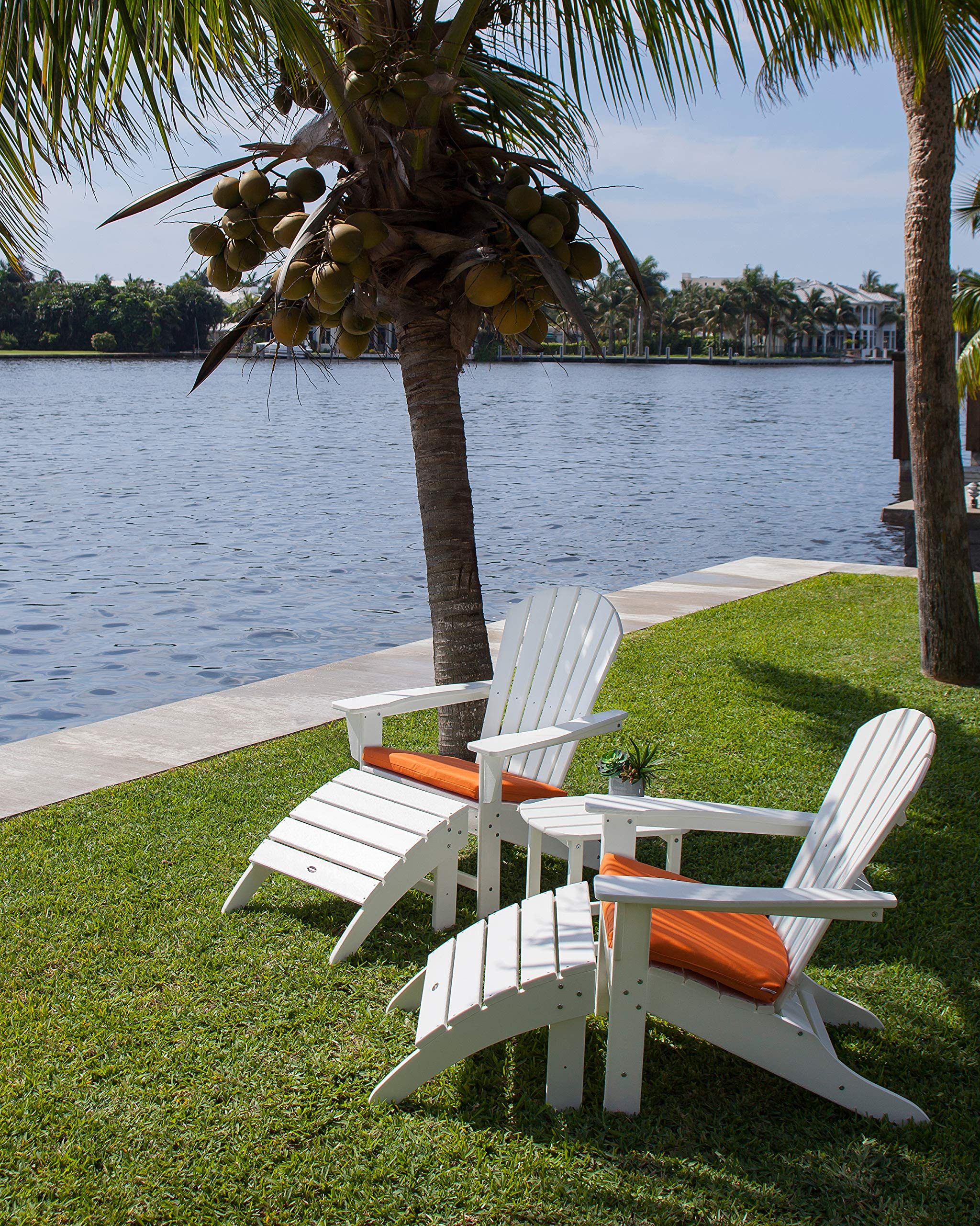 POLYWOOD South Beach 5-Piece Adirondack Chair Set with Side Table & Ottomans - Durable Outdoor Patio Furniture for Poolside, Garden & Backyard Relaxation