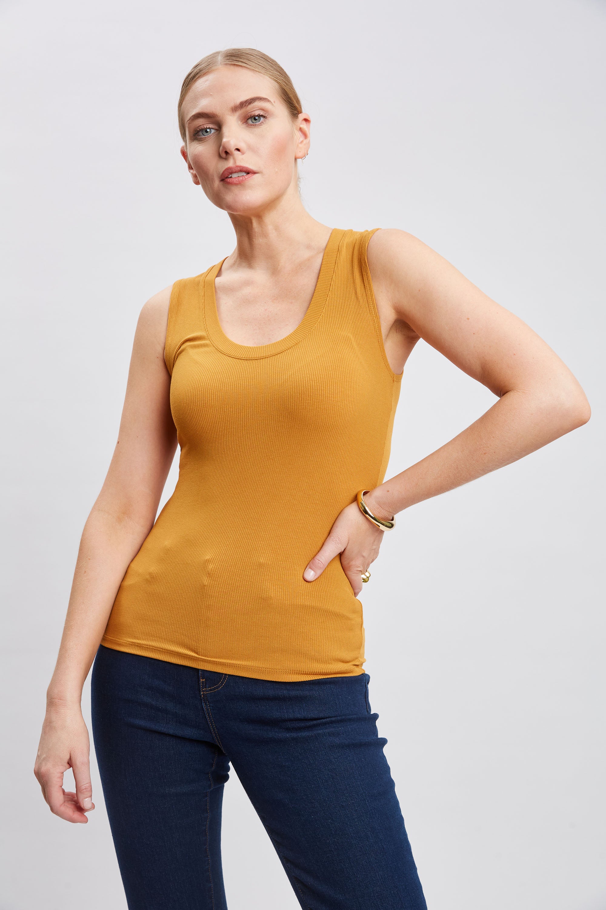 Women's Ribbed Scoop Neck Knit Top - Soft Stretchy Casual T-Shirt for Everyday Wear | Perfect for Layering, Office, and Weekend Outfits