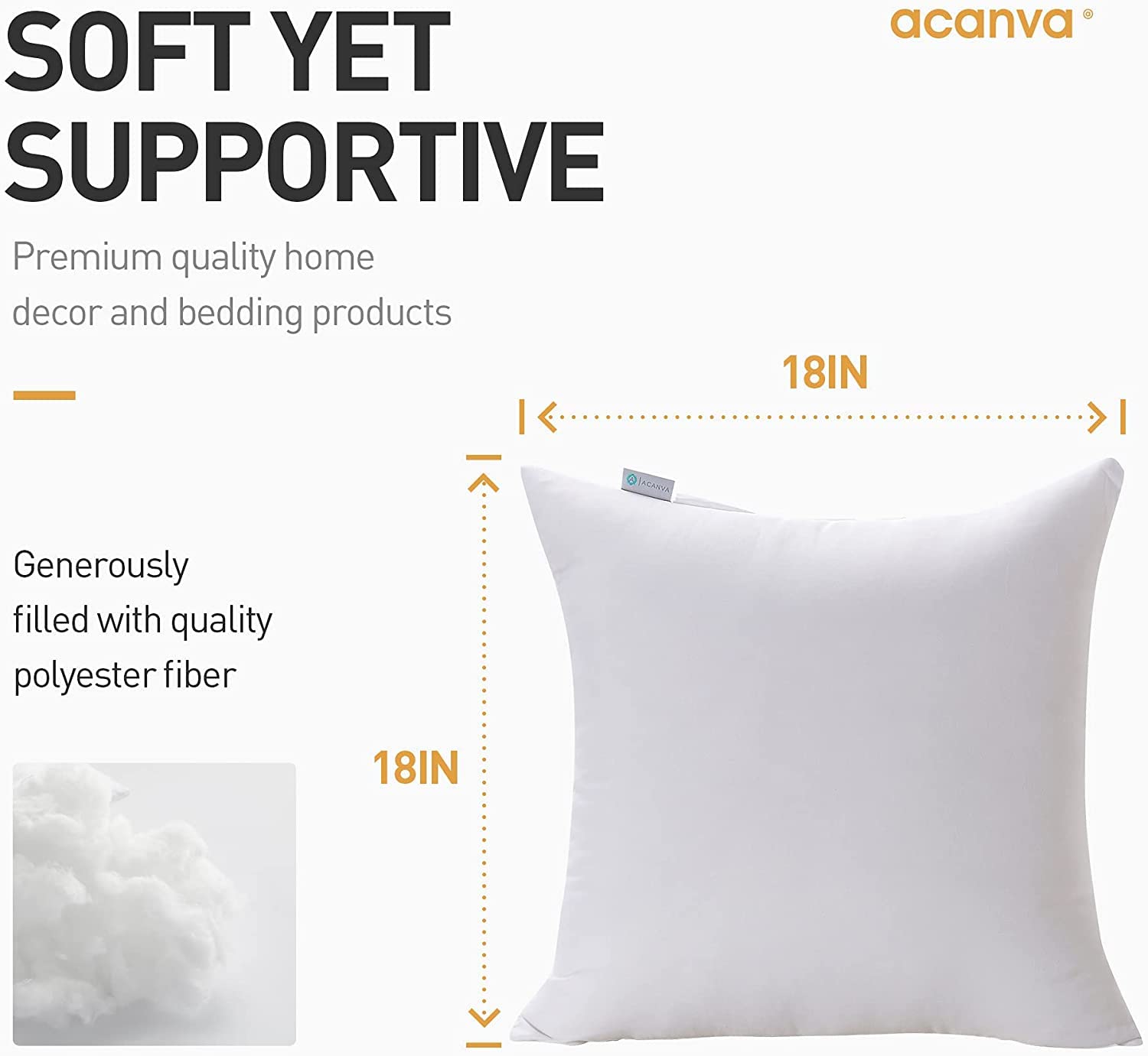 Premium Decorative Throw Pillow Inserts for Sofa, Bed, Couch & Chair - 2 Pack Square Euro Sham Stuffer with Soft Polyester Microfiber - White - Perfect for Home Decor, Living Room & Bedroom Accents