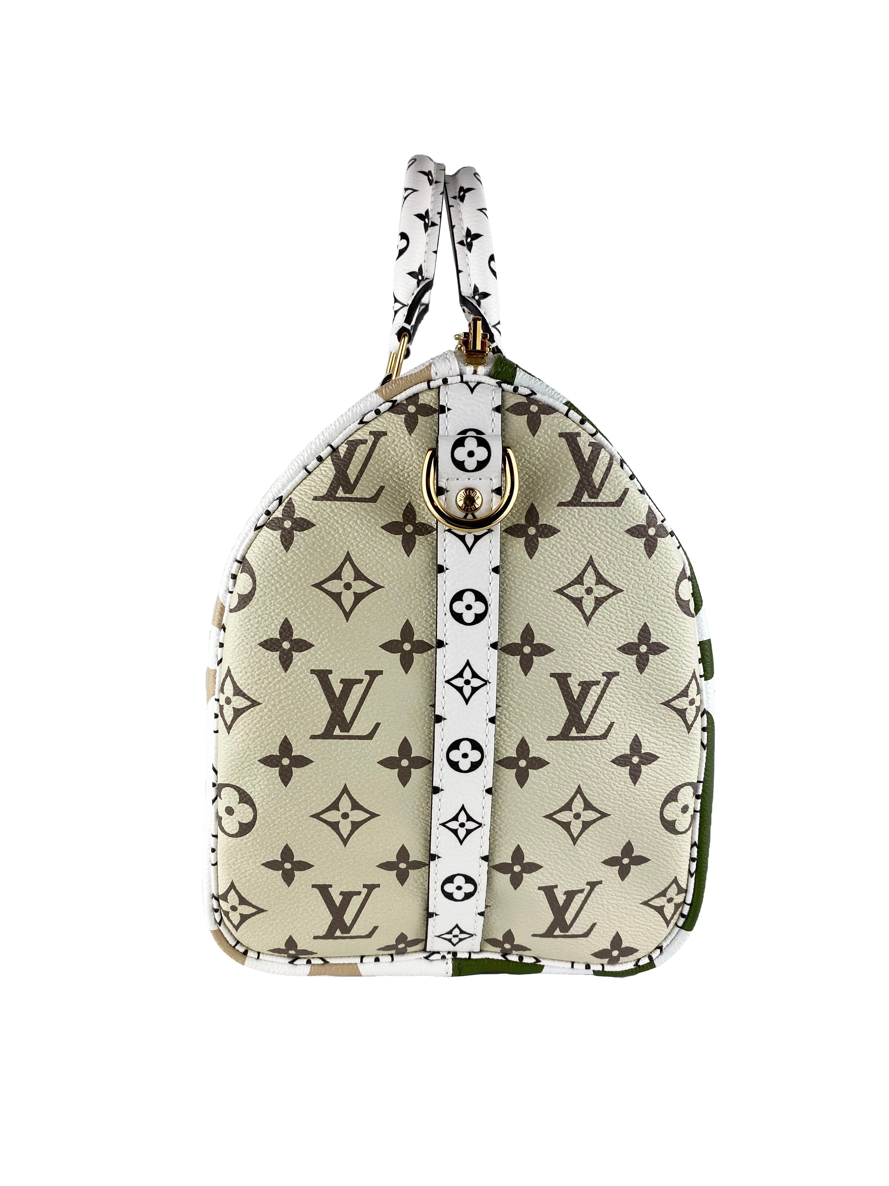 Authentic Louis Vuitton Speedy 30 Handbag in White & Khaki - Perfect for Work, Travel & Everyday Luxury Fashion Accessory