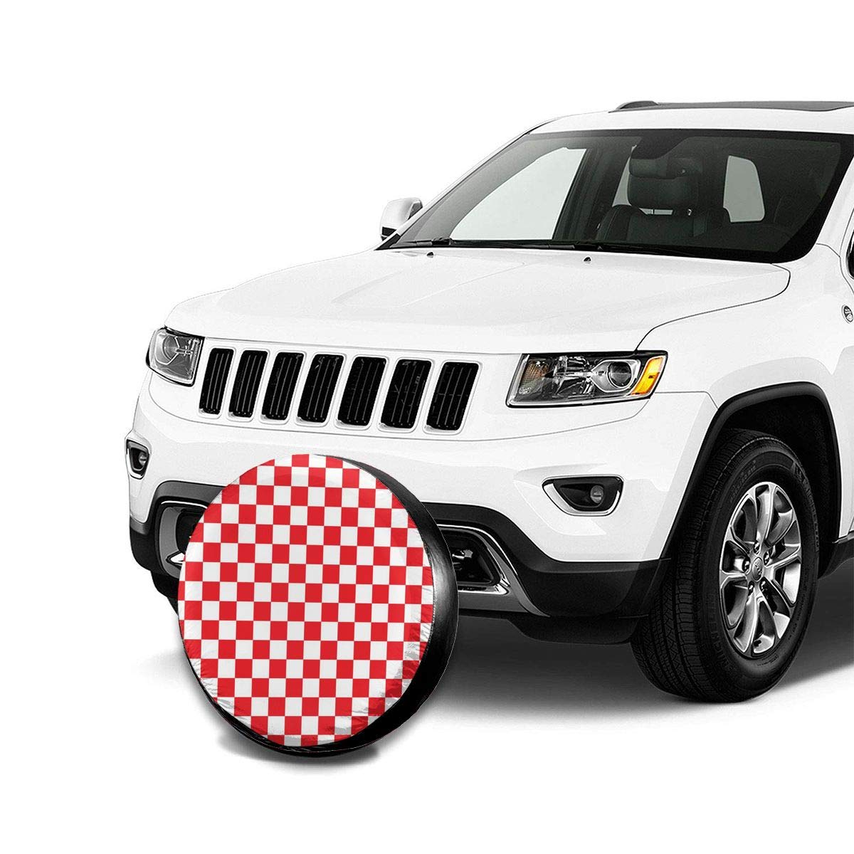 Waterproof Buffalo Plaid Spare Tire Cover - Red & White Checkered Design for Trucks, Cars, SUVs (Fits 14 Inch Wheels) | Durable All-Weather Protection for Off-Road Adventures & Daily Commutes