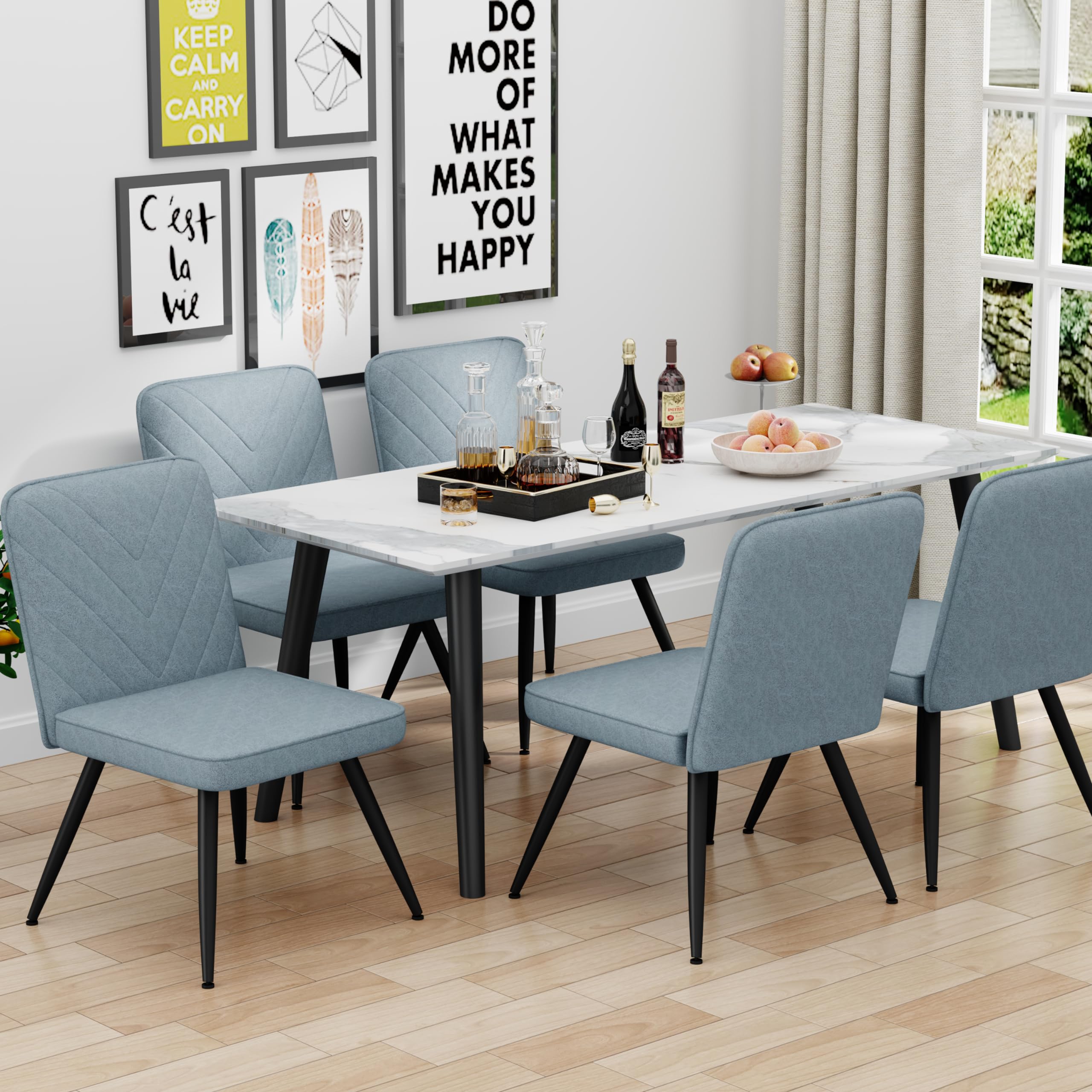 Modern Blue Fabric Armless Dining Chairs Set of 2 with Metal Legs - Perfect for Kitchen Tables, Home Desks, and Small Dining Rooms