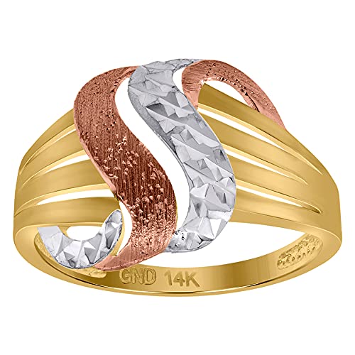 14K Tri-Color Gold Women's Sparkle Cut Textured Abstract Engagement Ring - Elegant Wedding Jewelry Gift for Her, Anniversary, Proposal & Special Occasions
