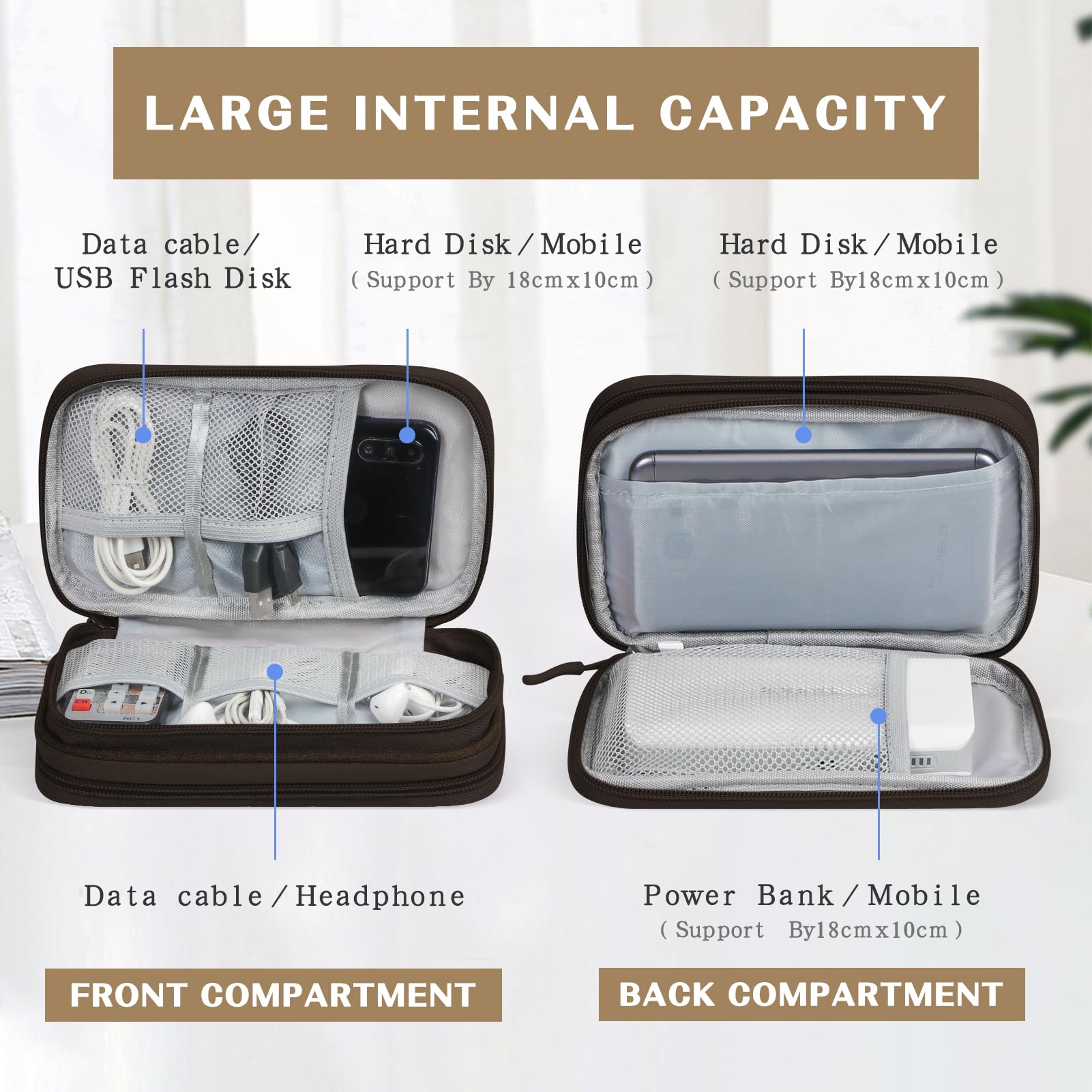 FYY Travel Cable Organizer Bag - Waterproof Double Layer Storage for Chargers, Phones & Earphones - Perfect for Travel & Office