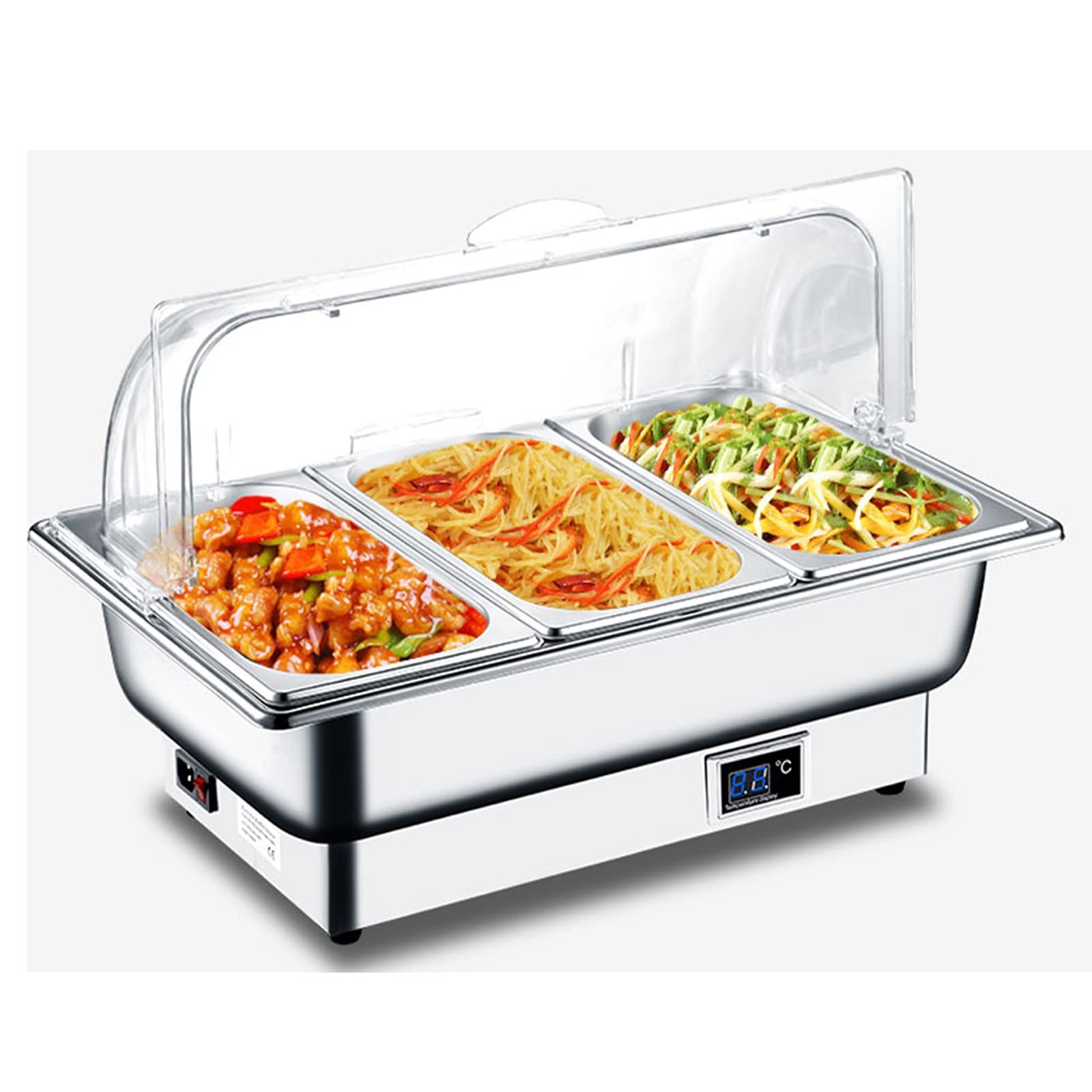 Stainless Steel Chafing Dish Buffet Set with Adjustable Temperature Control (40-100℃) - 600W Electric Food Warmer with Lid - 9L/13L Capacity for Catering, Buffets & Home Entertaining (13L-A, 1/3 Size)