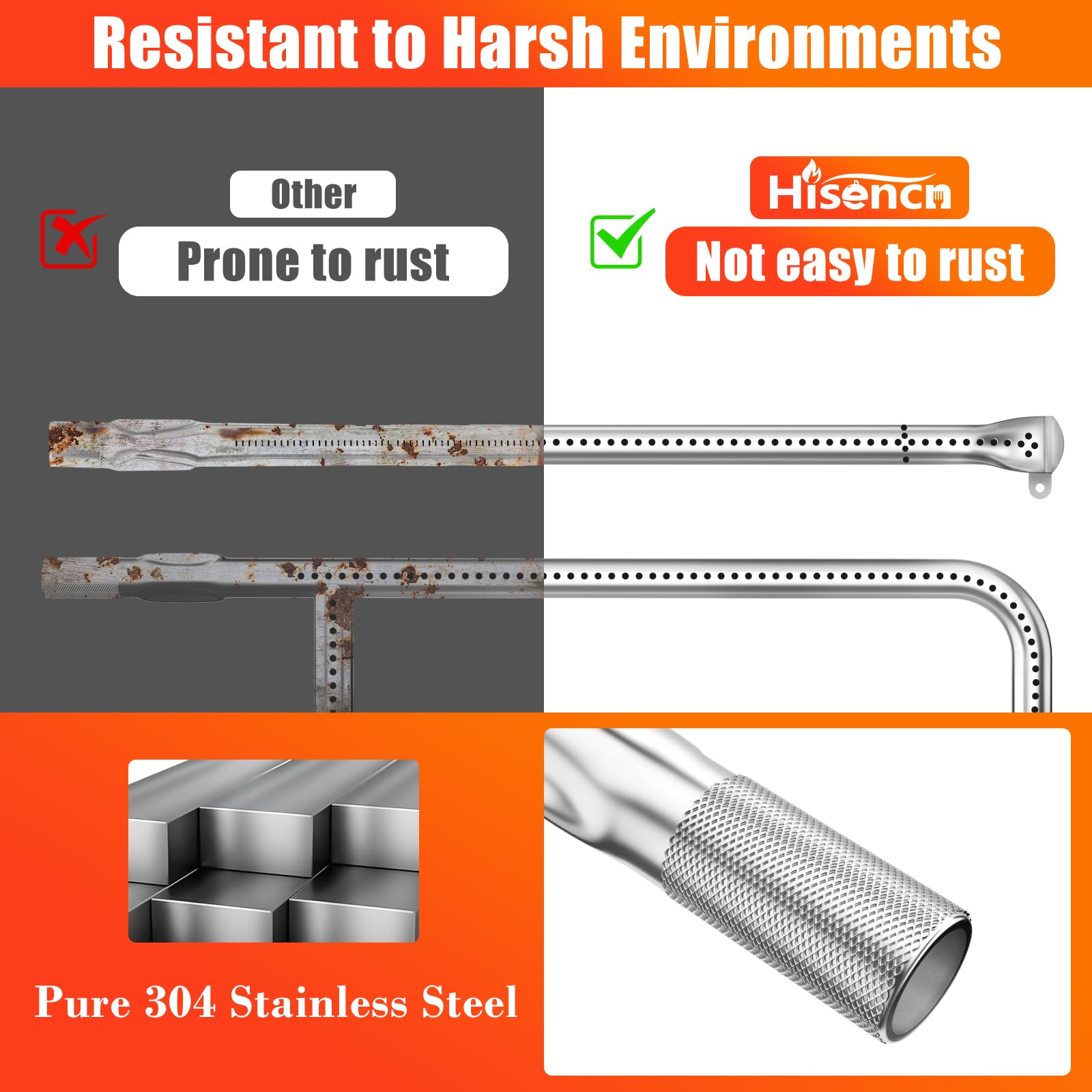Hisencn 65032 Stainless Steel Grill Burner Tube Replacement for Weber Q3200, Q3000, Q320, Q300, 57060001, 404341, 586002 Gas Grills - Compatible with Weber Q Series 60036, 80385, 13122 - Perfect for Outdoor BBQ, Backyard Cooking & Camping Grilling