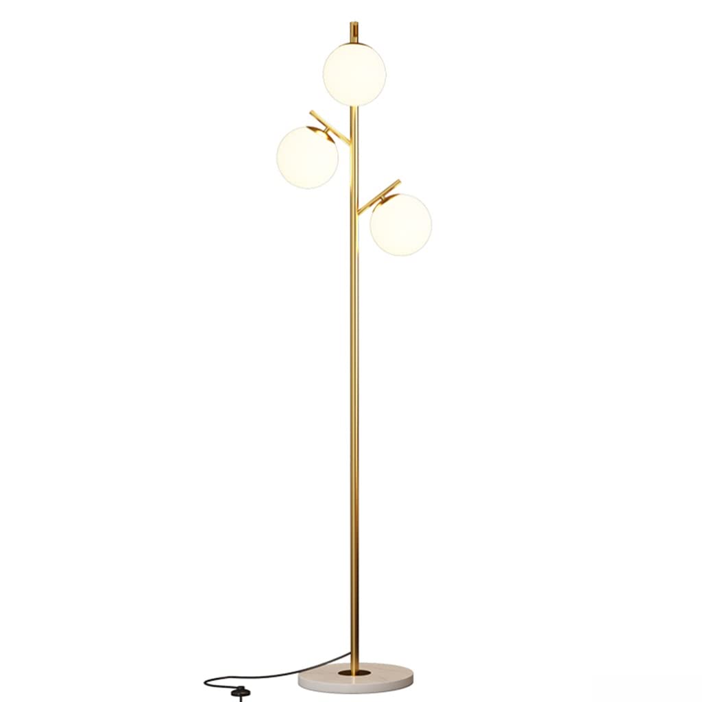 Modern Luxury Standing Lamp with 3 Glass Ball Lampshades & Marble Base - Tall Vertical Floor Lamp for Living Room, Bedroom, or Office Decor - White Light Ambient Lighting for Home & Workspaces
