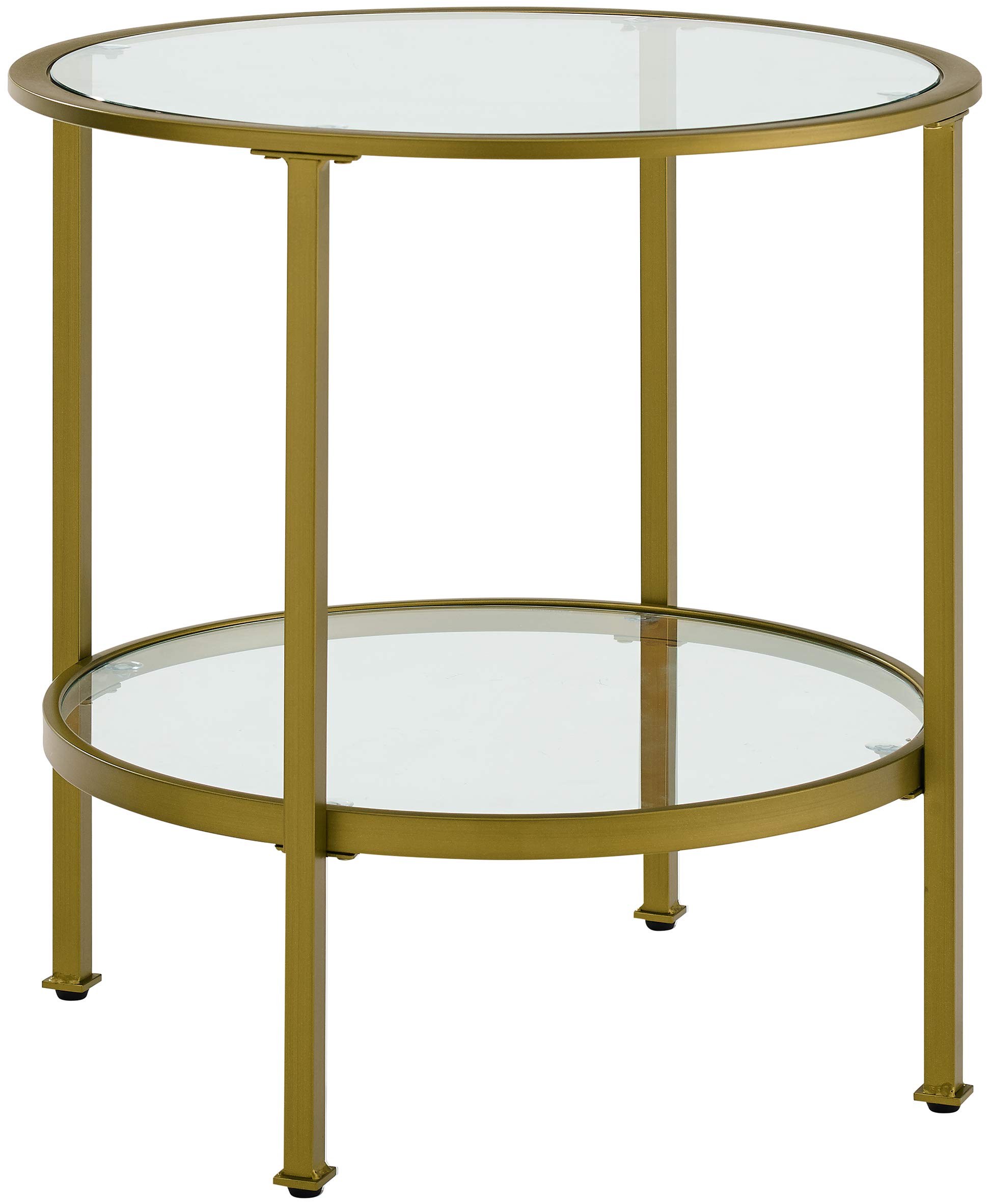 Crosley Aimee Small Side End Table with Storage Shelf - Gold Glass Accent Table for Living Room, Bedroom, or Office - Compact Console Table with Shelf for Home Decor