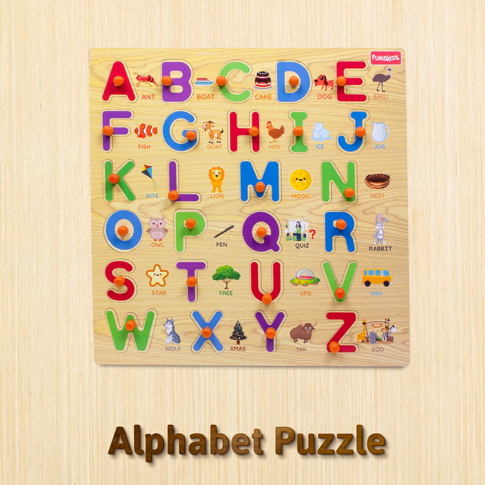 Funskool ABC Wooden Puzzle - 26 Piece Educational Wooden Alphabet Puzzle for Kids Ages 3+ - Learning Toy for Preschool & Kindergarten - Perfect for Early Childhood Education & Home Schooling Activities