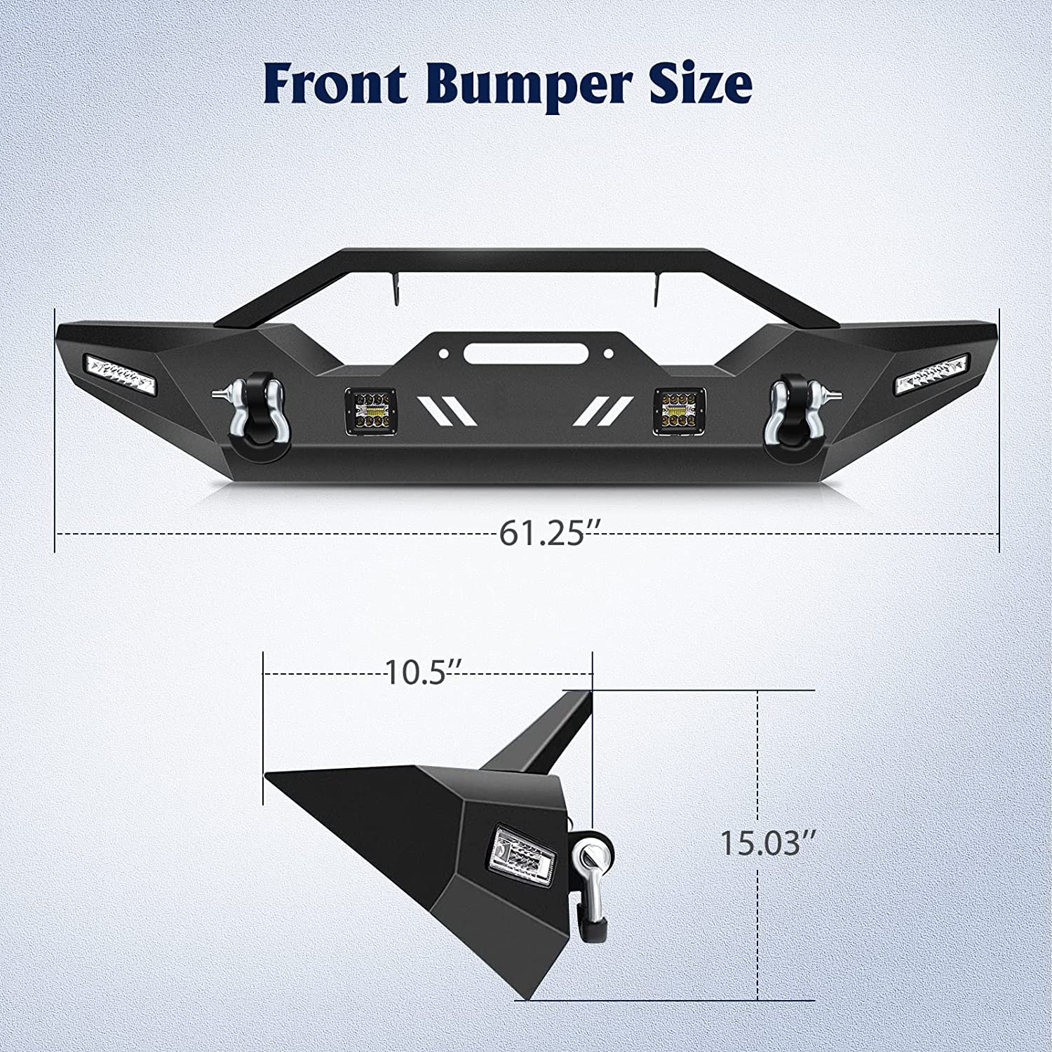 ECCPP Black Textured Front Bumper with D-Ring, LED Lights & Winch Plate - Compatible with 2007-2018 Chevrolet Wrangler JK - Off-Road Protection & Style Upgrade for Jeep Adventures