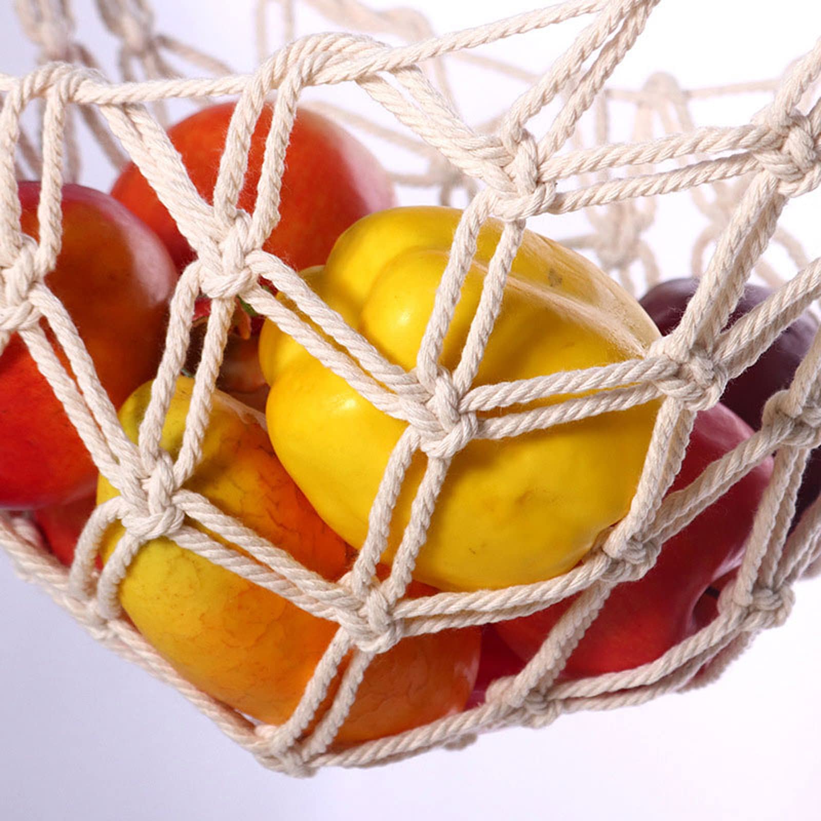 Hanging Fruit Hammock with Hooks - Under Cabinet Banana Storage Basket, Hand-Woven Lace Kitchen Décor Organizer for Fruits - Perfect for Small Kitchen Space Saving & Fresh Produce Display