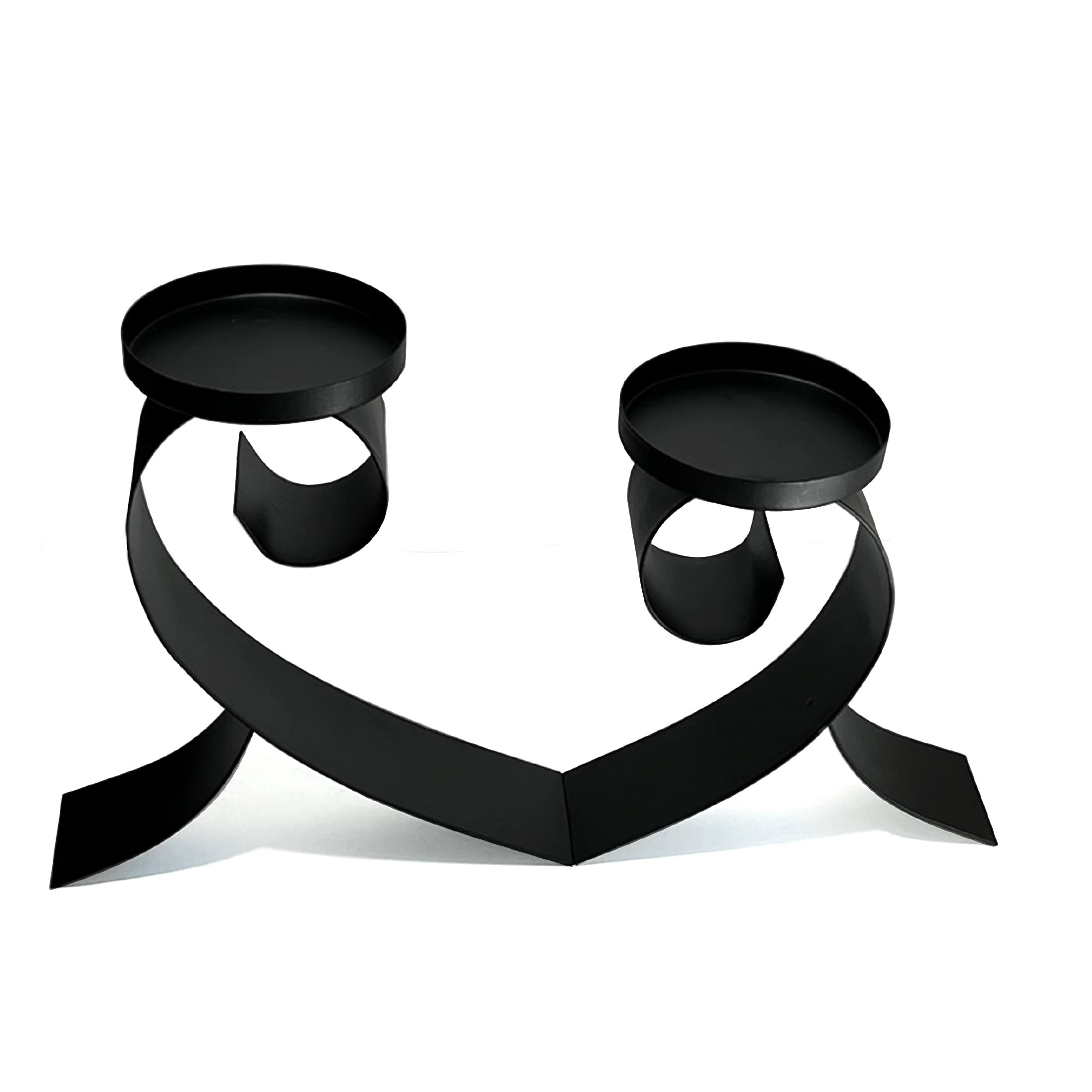 Lily’s Home Contemporary Scrollwork Pillar Candle Holders - Set of 2 Black Iron Candle Stands for Table Decor, Wedding Centerpieces & Home Decor - Steel Candle Holders (Candles Not Included)