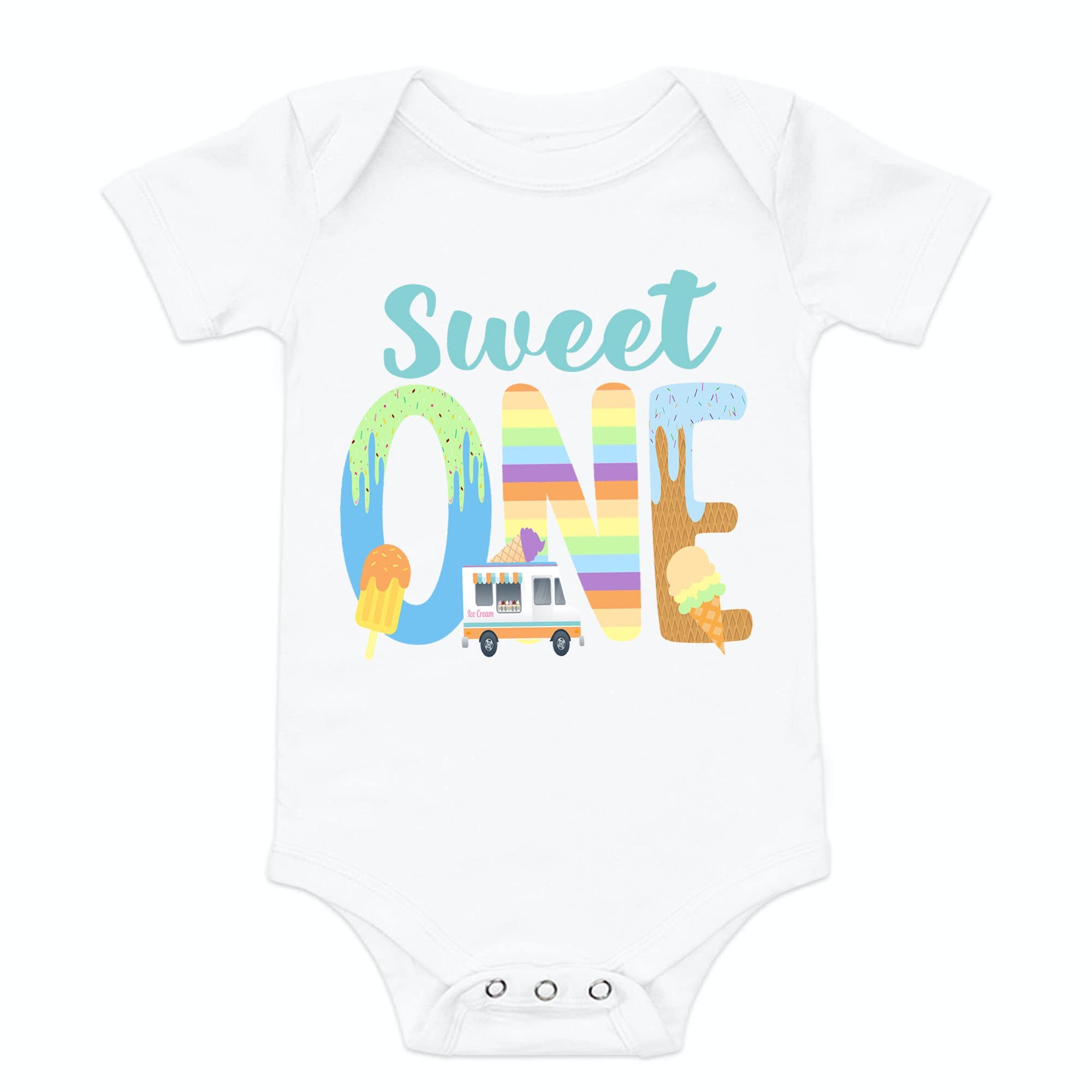 Sweet One Ice Cream Birthday Shirt - 1st Birthday Outfit for 18 Month Old Baby - Cute First Birthday Bodysuit for Girls & Boys - Perfect for Birthday Parties, Photo Shoots & Special Celebrations