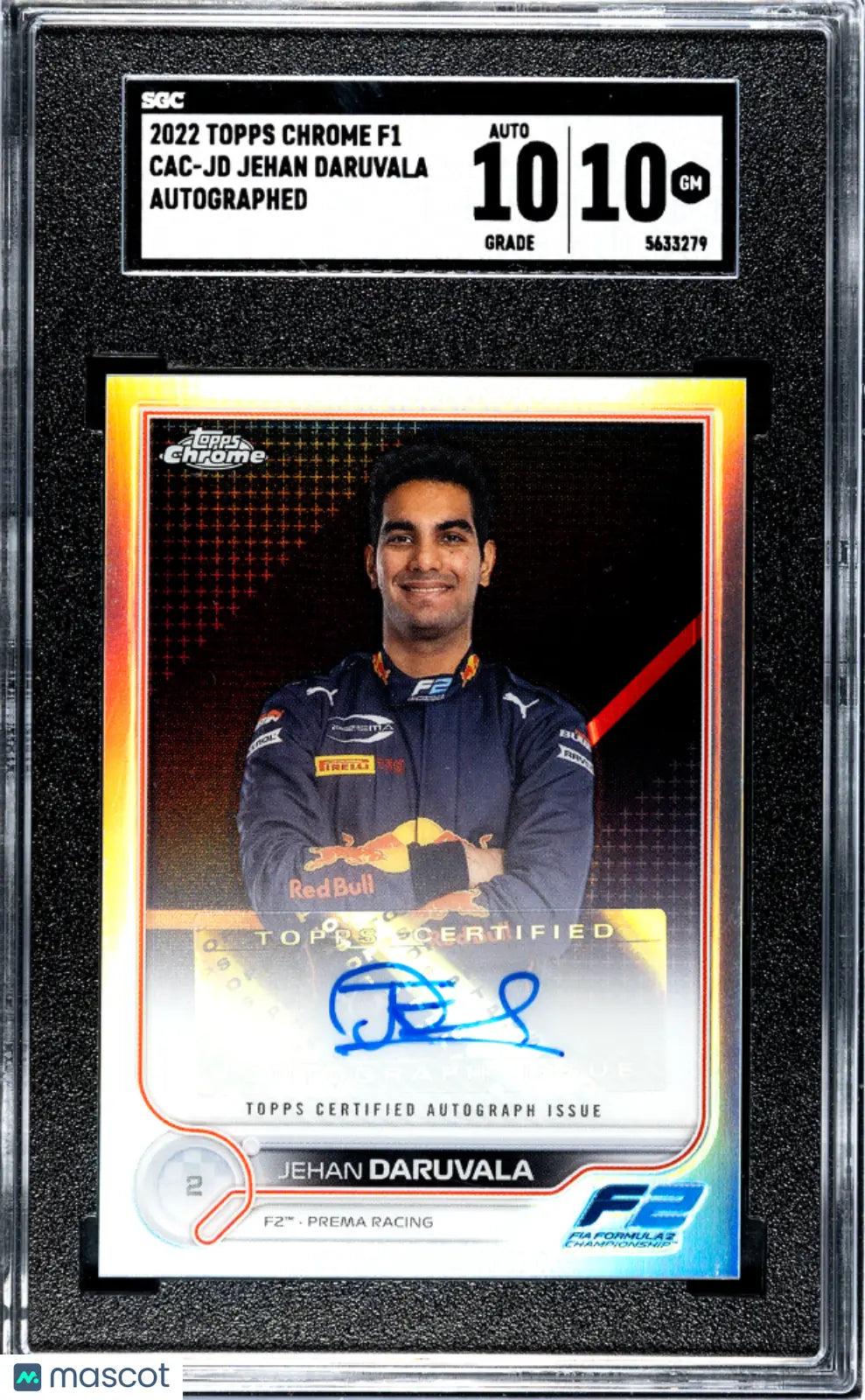 2022 Topps Chrome F1 Jehan Daruvala Autograph Card - SGC 10 Gem Mint - Rare Racing Collectible for F1 Fans & Sports Memorabilia Enthusiasts