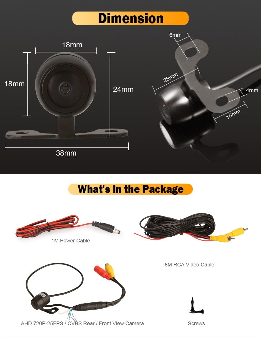 2-in-1 AHD/CVBS 170° Wide Angle Waterproof Universal Car Backup Camera with Distance Guide Lines - Front/Rear View Reversing System for Safe Parking & Night Driving