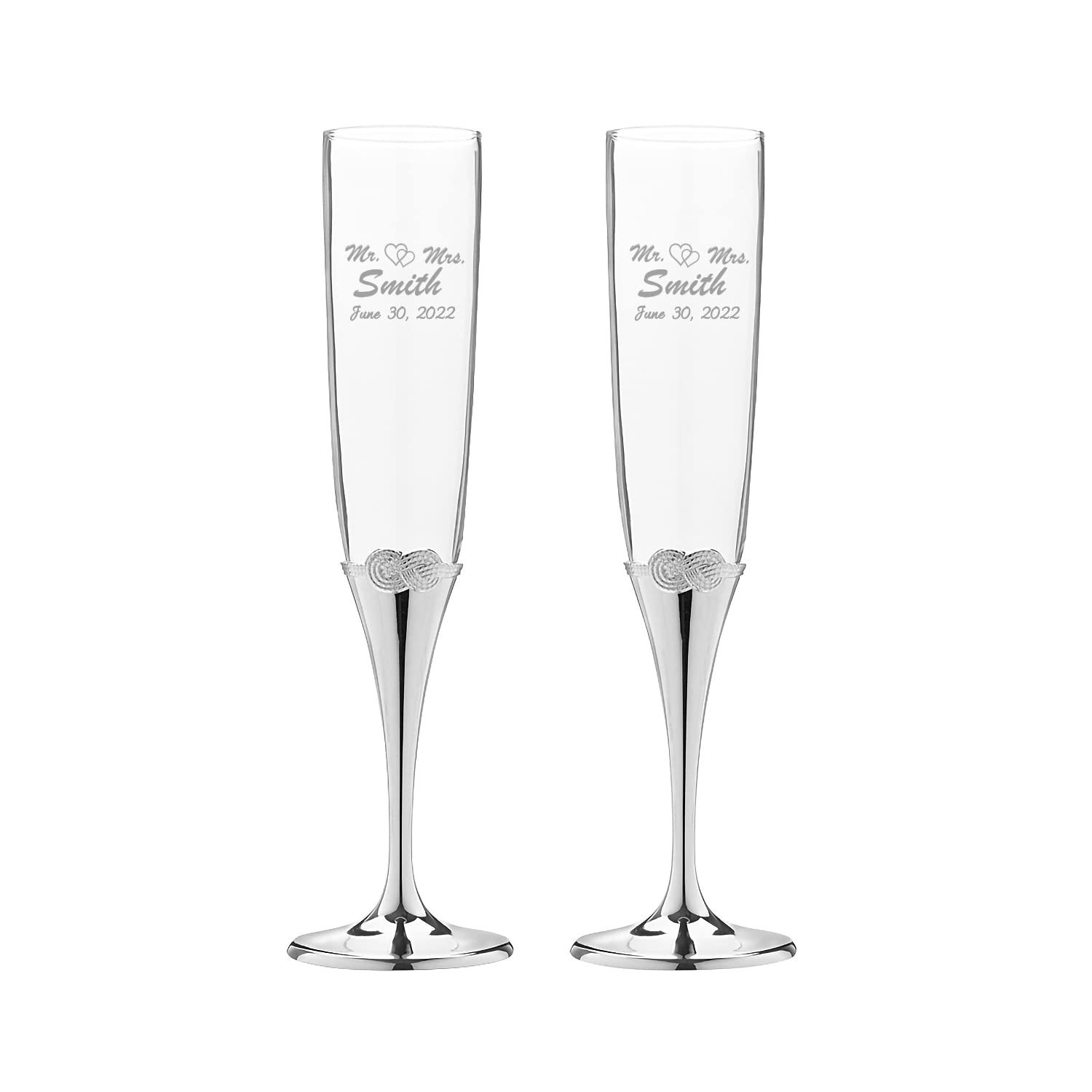 Vera Wang Infinity Personalized Wedding Champagne Flutes Set of 2 - Custom Engraved Toasting Glasses for Bride & Groom - Elegant Wedding Gift & Accessory - Perfect for Wedding Toasts, Anniversaries & Romantic Celebrations