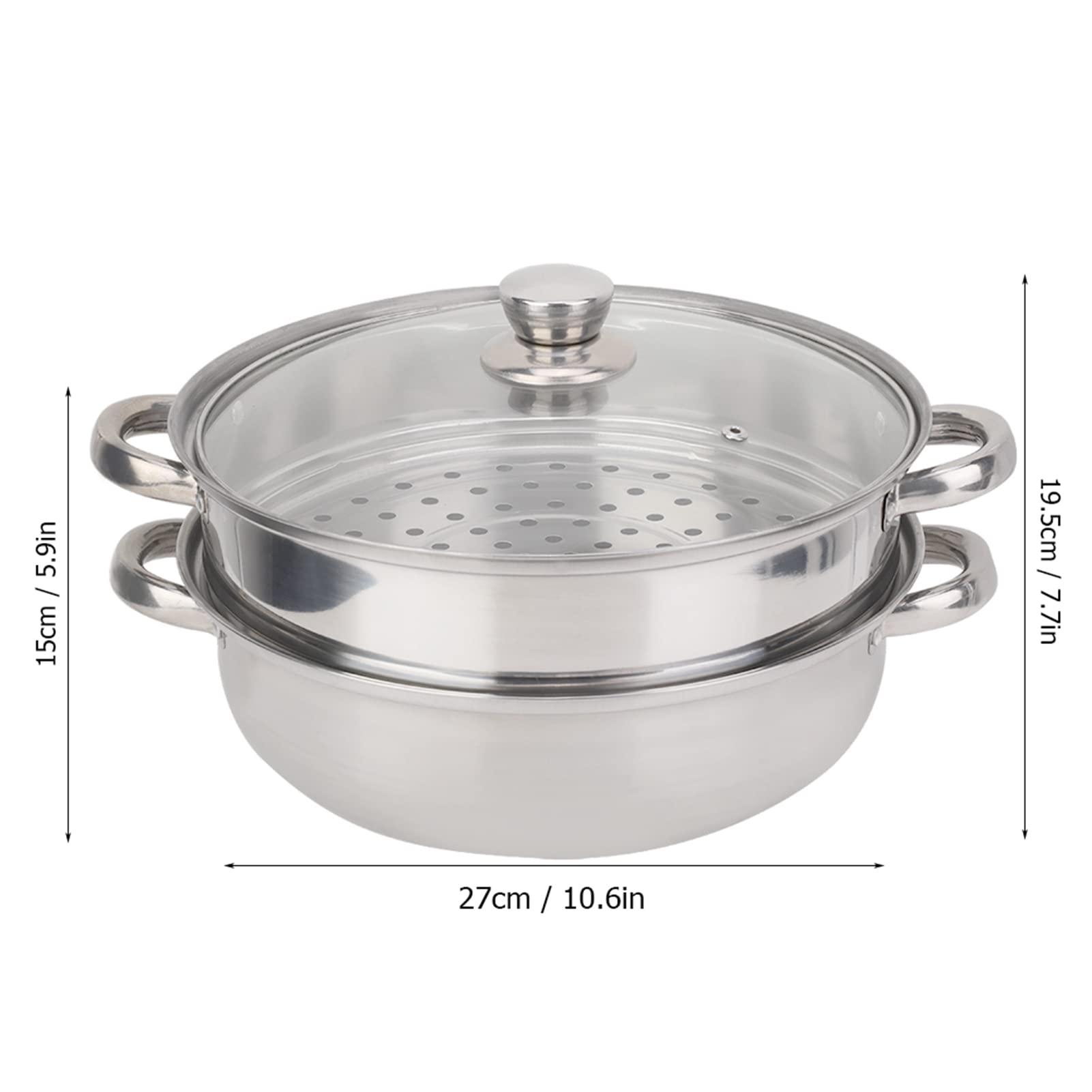 Oumefar 11-inch Stainless Steel 2-Layer Steamer Pot Set with Glass Lid - Multipurpose Cooking Pot for Dumplings, Vegetables, Seafood & More | Perfect for Home Kitchen, Meal Prep & Healthy Cooking