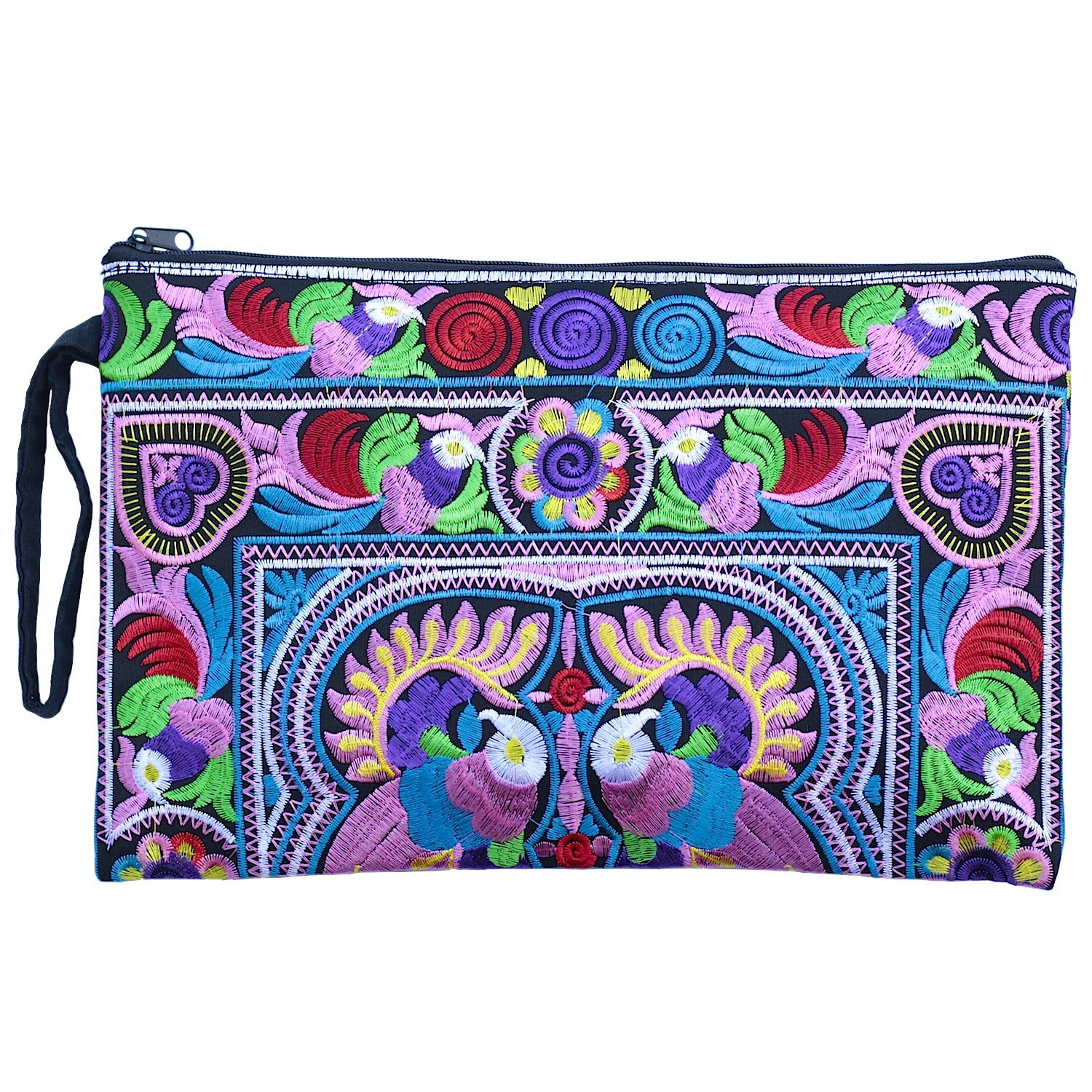 Sabai Jai Embroidered Clutch Purse with Wristlet - Large Boho Handbag for Women - Perfect for Weddings, Parties & Evening Events