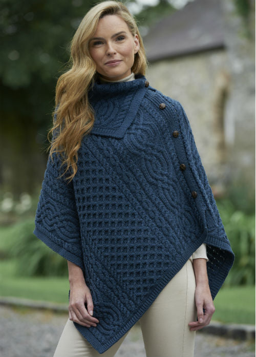 Aran Cowl Neck Poncho Sweater - Soft Chunky Knit Women's Winter Wear (4 Colors) | Cozy Fall & Winter Fashion for Casual Outings, Coffee Dates & Holiday Gatherings