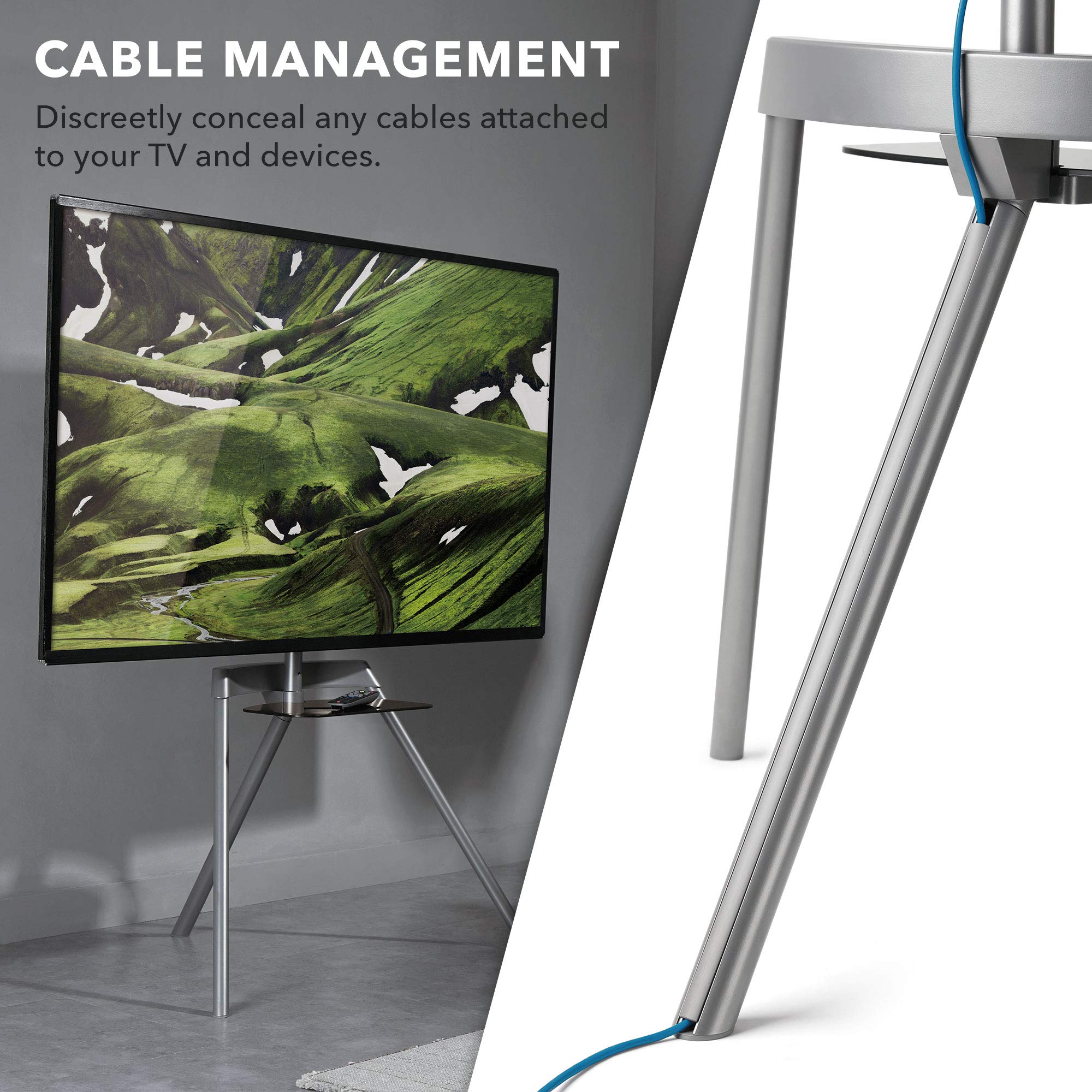 Easel TV Stand - Adjustable TV Tripod for 43-65 Inch Flat & Curved Screens | Supports Up to 88 lbs | Quick Assembly with SNAP-Lock Technology | Portable Minimalist Design for Living Room, Bedroom & Office