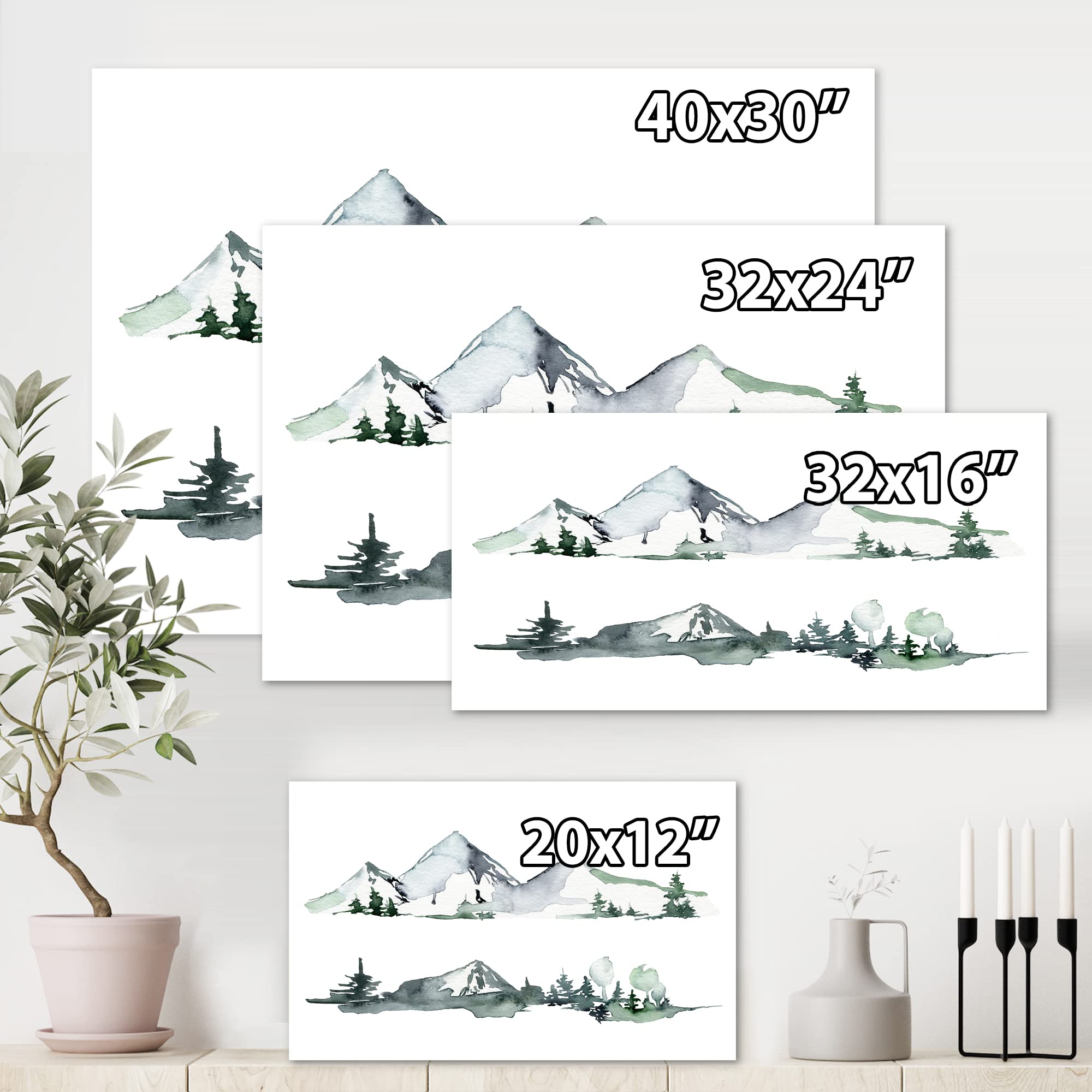 DesignQ Winter Dark Blue Mountain Landscape With Trees II Modern Canvas Wall Art - Premium Home Decor for Living Room, Bedroom & Office - Nature Inspired Wall Painting for Cozy Interior Design