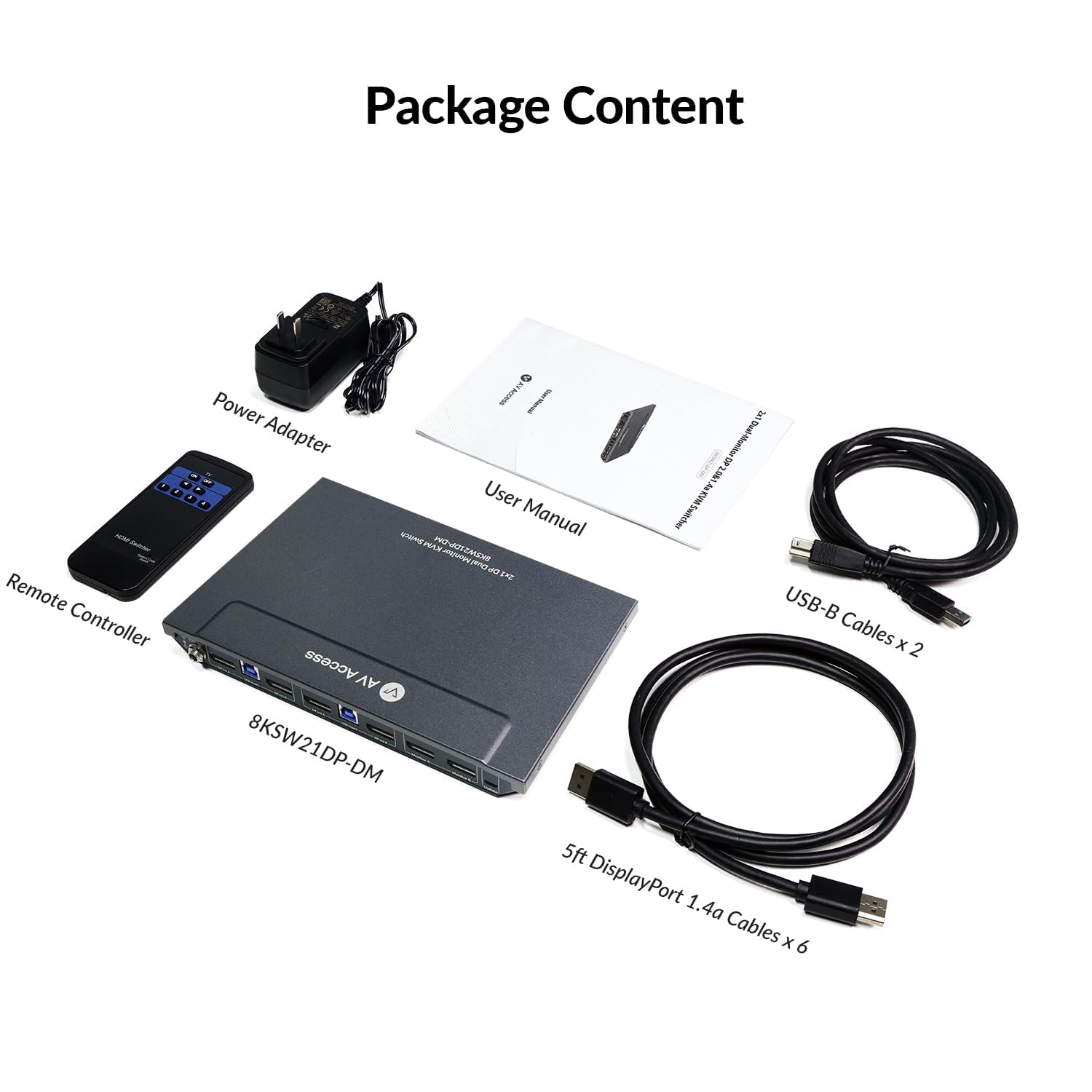AV Access 2-Port DisplayPort KVM Switch for 2 Computers & 2 Monitors - 8K@60Hz 4K@165Hz/144Hz DP KVM with USB 3.0 Hubs, Audio Out & IR Remote - Includes All Cables - Perfect for Gaming, Office & Multi-Task Workstations