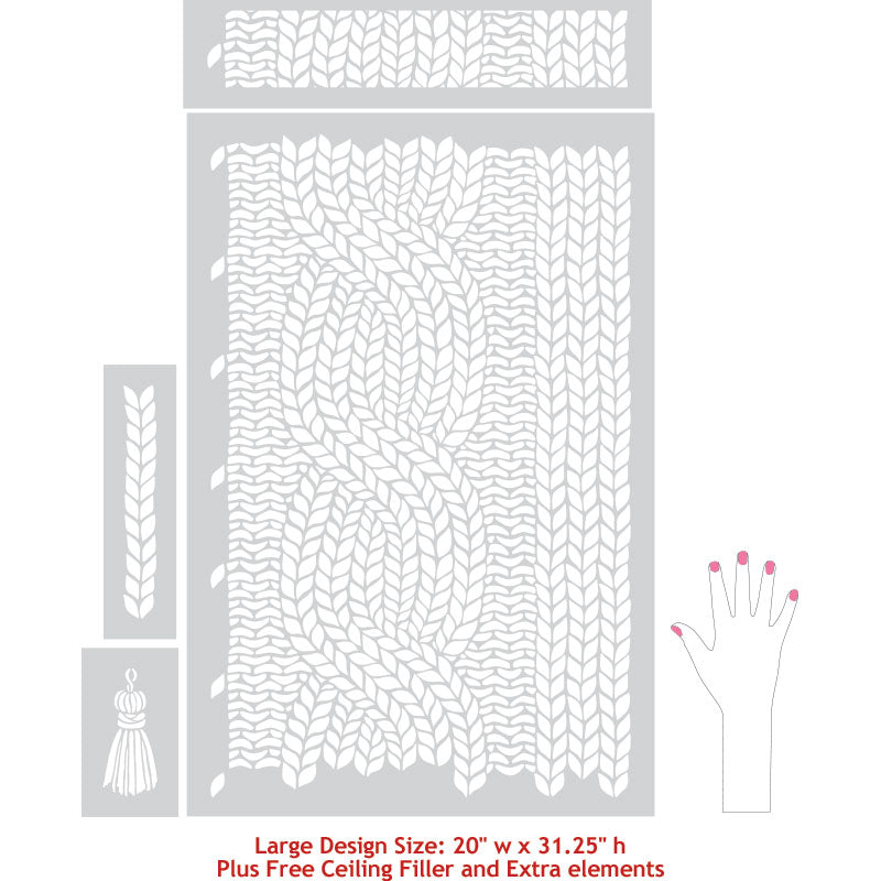 Chunky Cable Knit Wall Stencil - DIY Home Decor for Cozy Living Room, Bedroom, and Nursery - Perfect for Farmhouse, Rustic, and Boho Style Walls