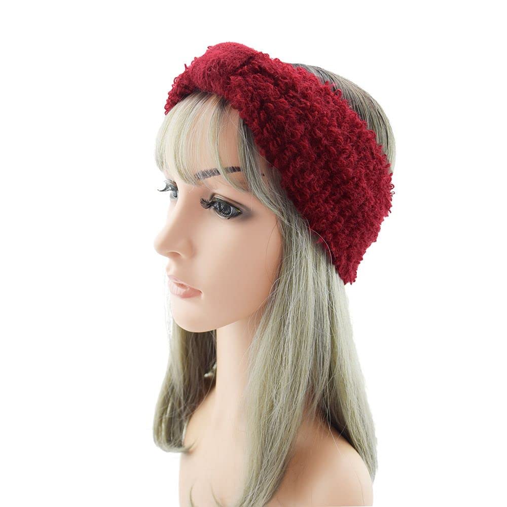 Stylish Knotted Crochet Turban Headband - Soft Plush Winter Hair Accessories for Women (Red) | Perfect for Cold Weather, Outdoor Activities & Fashionable Outfits