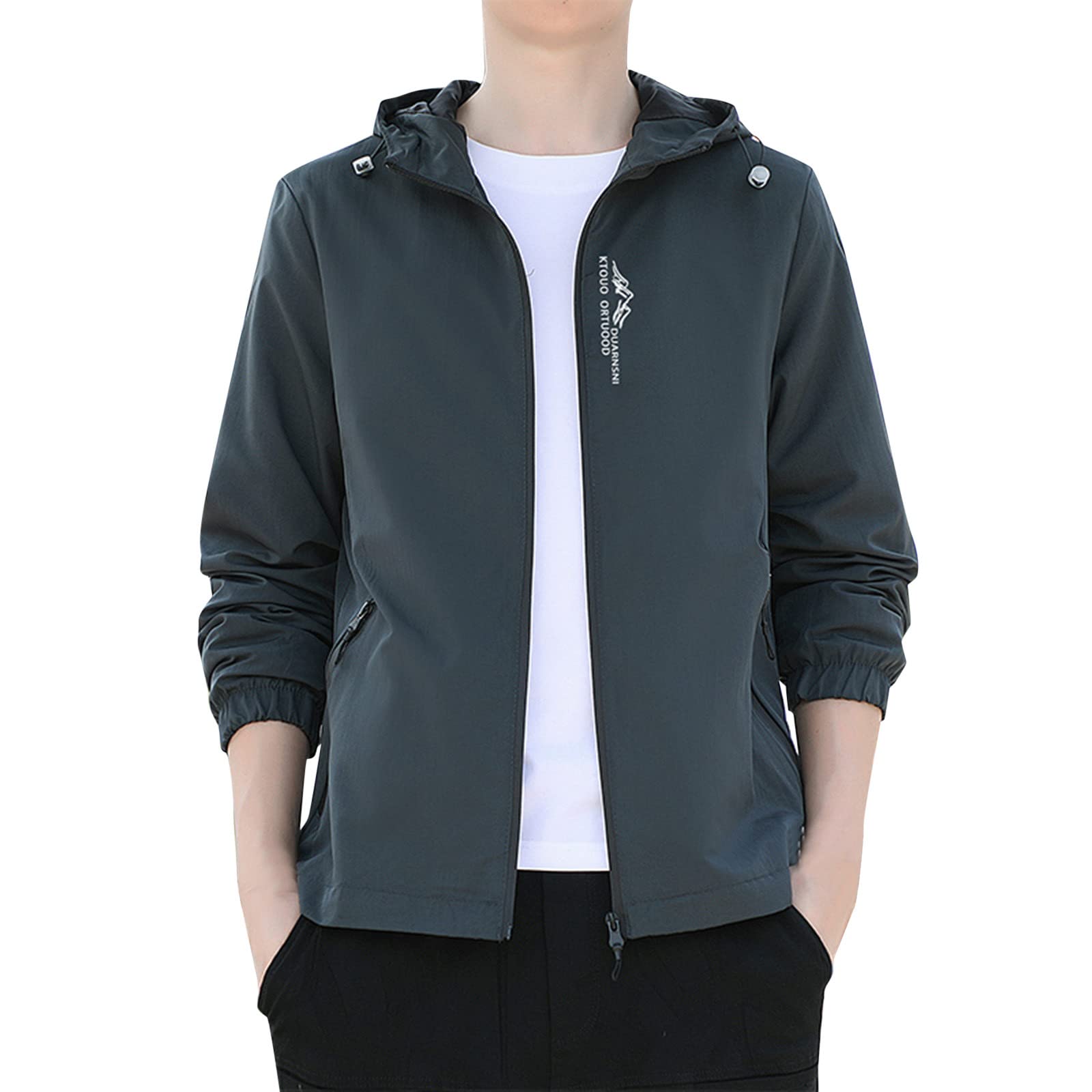 Men's Casual Long Sleeve Hooded Jacket with Pockets - Waterproof Raincoat for Autumn & Winter - Perfect for Outdoor Activities, Commuting, and Travel