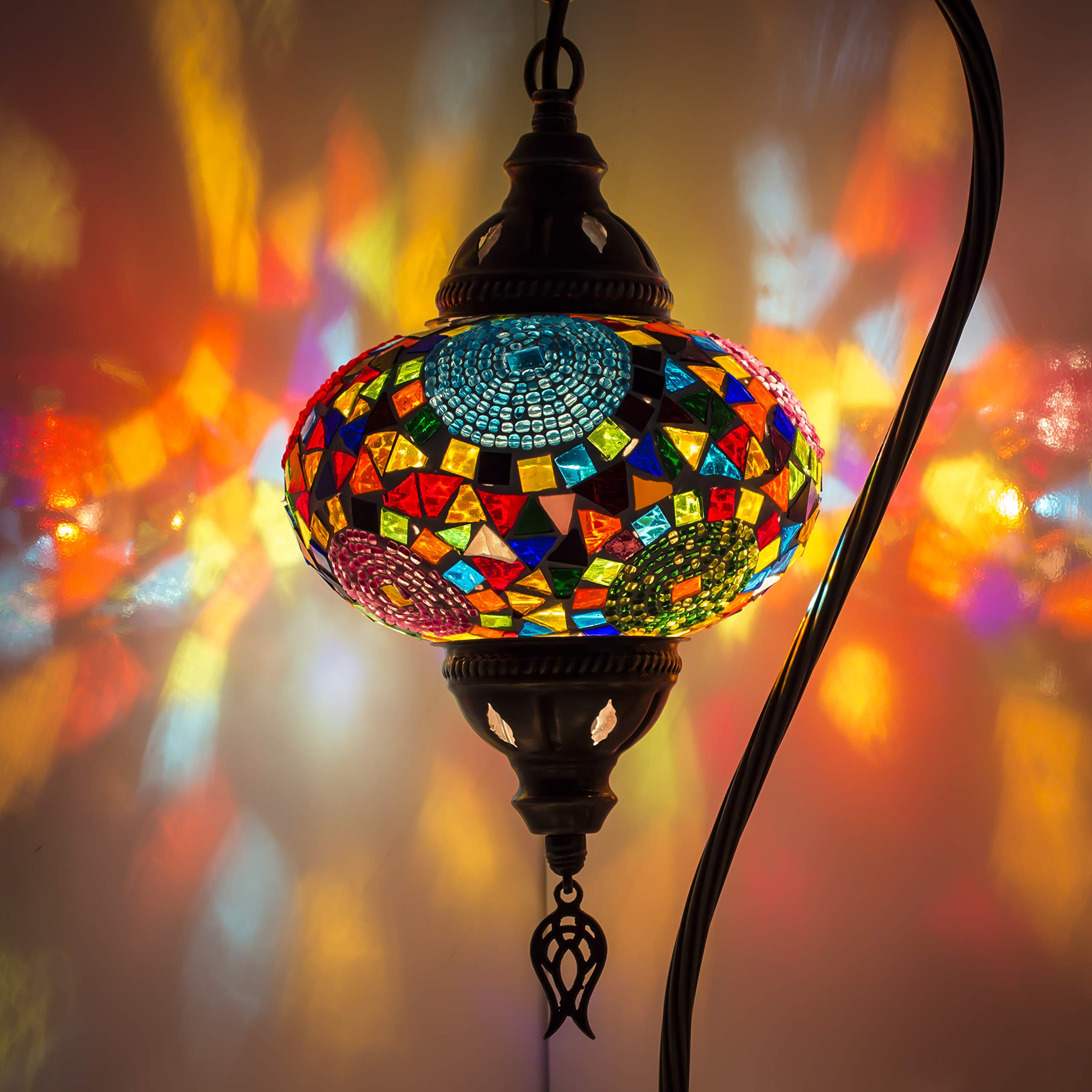 Handmade Turkish Mosaic Table Lamp - 20 Styles Moroccan Decorative Lighting with Swan Neck Design - Stained Glass Rustic Lamp with Included LED Bulb - Perfect for Living Room, Bedroom & Boho Home Decor