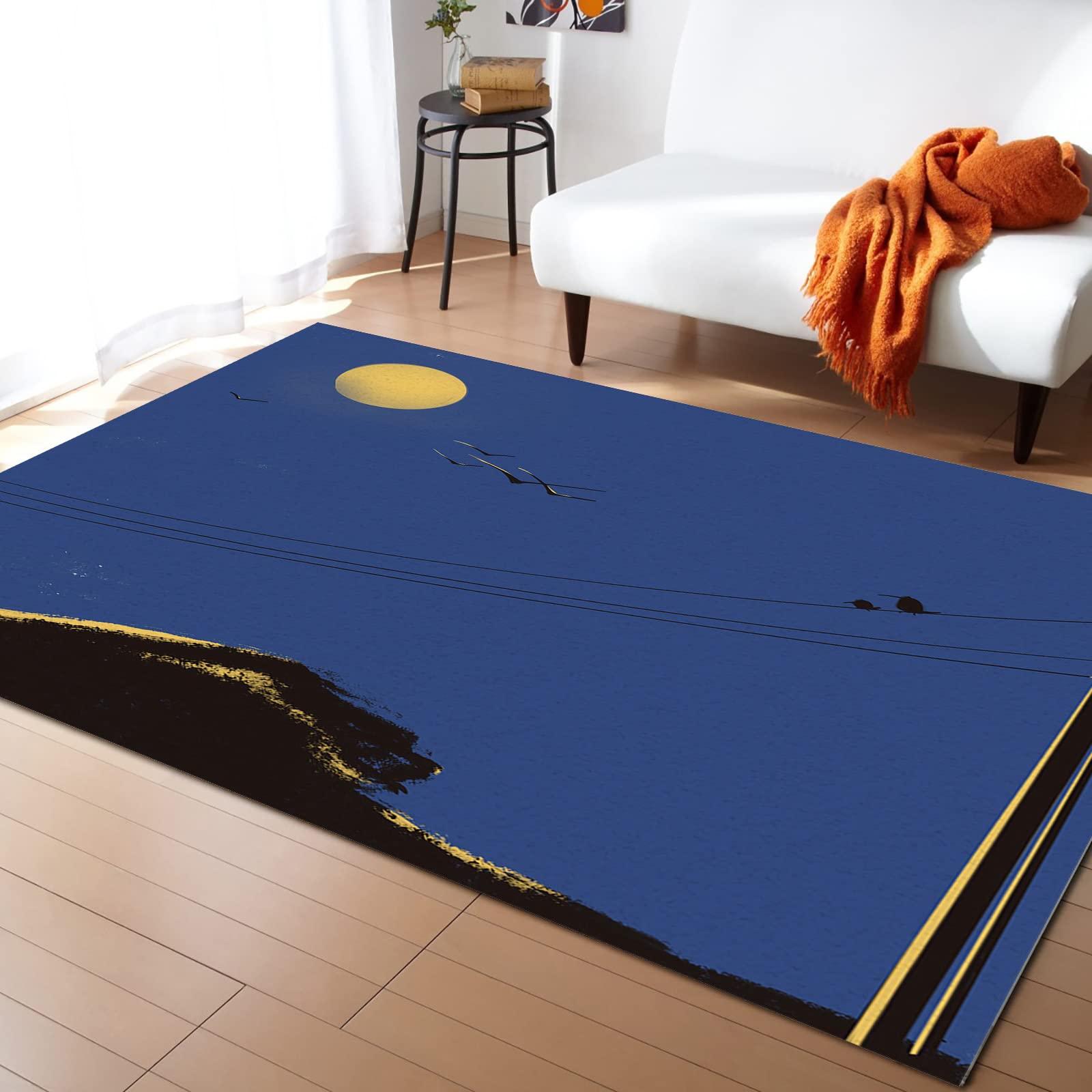 5'x7' Non-Slip Washable Area Rug - Navy Blue Abstract Landscape Indoor/Outdoor Carpet for Living Room, Bedroom, Bathroom | Durable Floor Mat & Runner for Home Decor, Patio & High-Traffic Areas