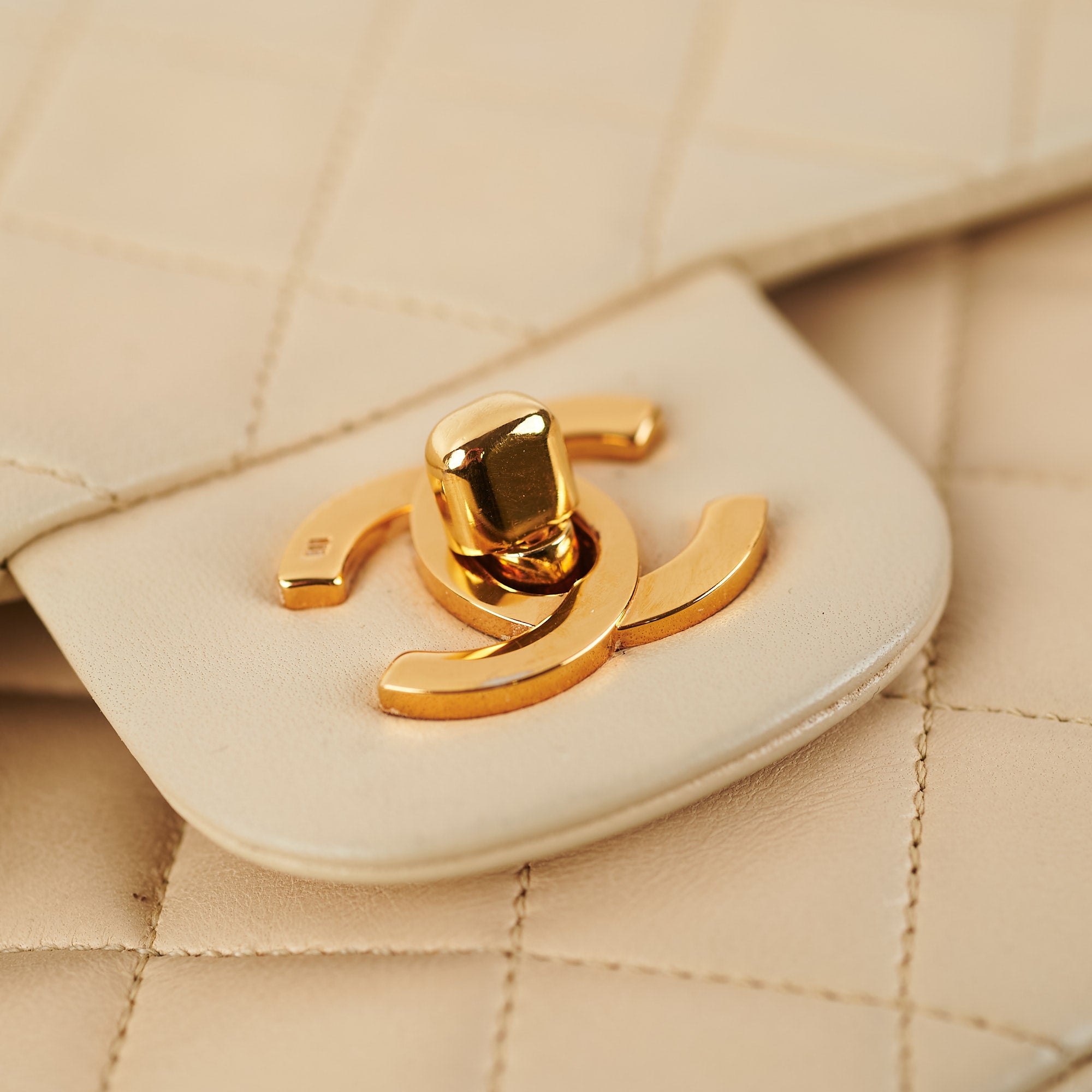 Vintage Chanel Small Double Flap Bag in Beige Lambskin Leather - Perfect for Date Night & Special Occasions