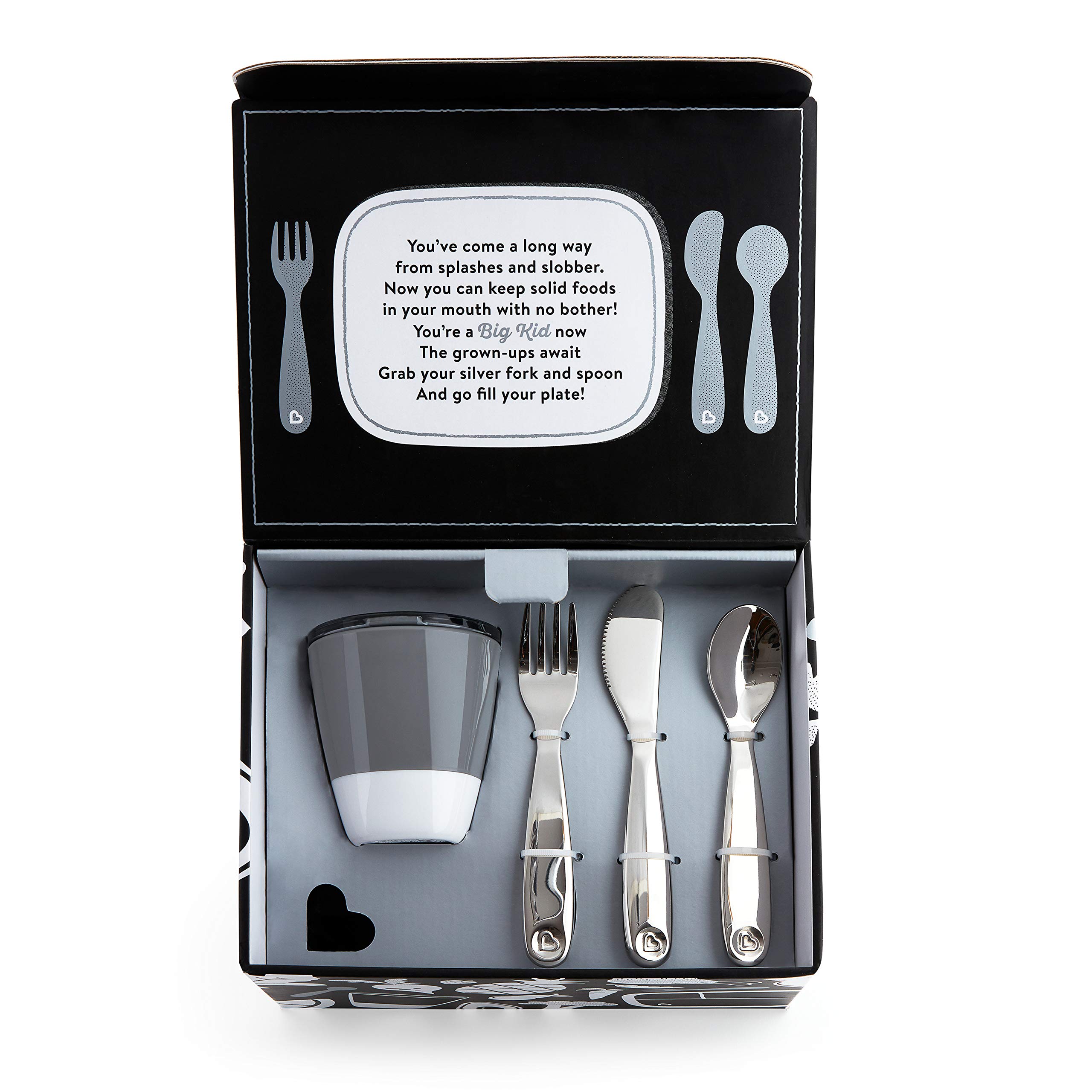 Munchkin Grown Ups Table Toddler Dining Set - Stainless Steel Utensils for Kids, Grey | Perfect for Baby-Led Weaning, Toddler Mealtime & Family Dining