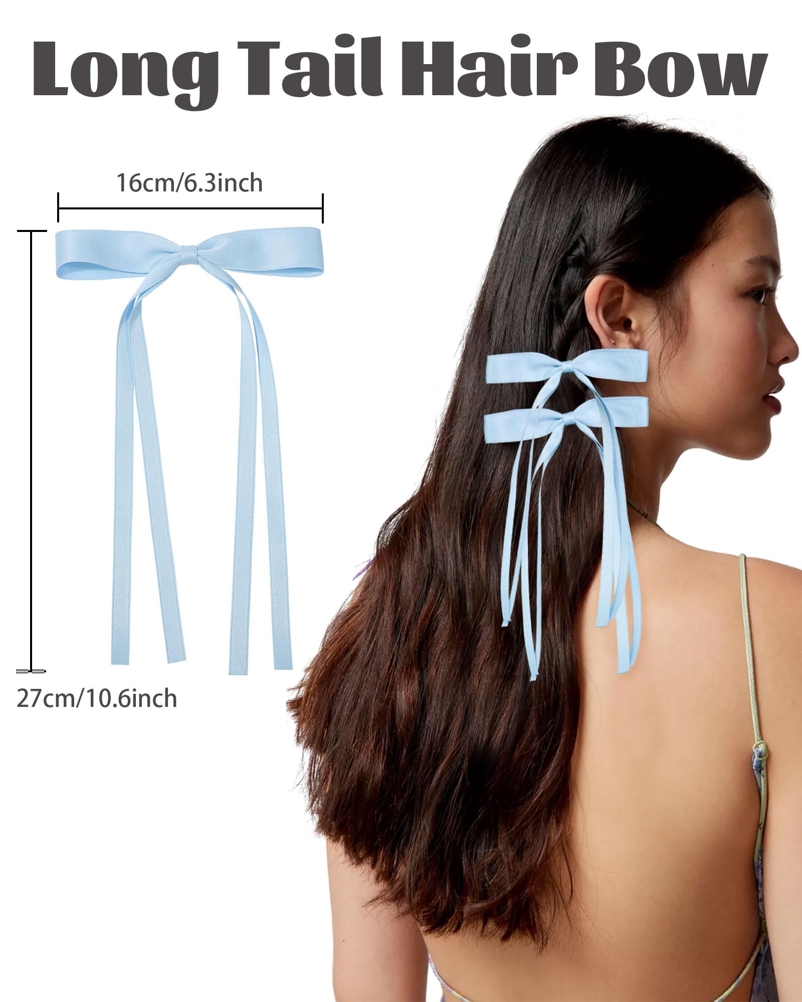 6Pcs Tassel Ribbon Hair Clips for Women & Girls - Colorful Bow Knot Hair Accessories with Long Tails (Blue, Pink, White, Beige, Purple, Red) - Perfect for Parties, Weddings & Daily Styling