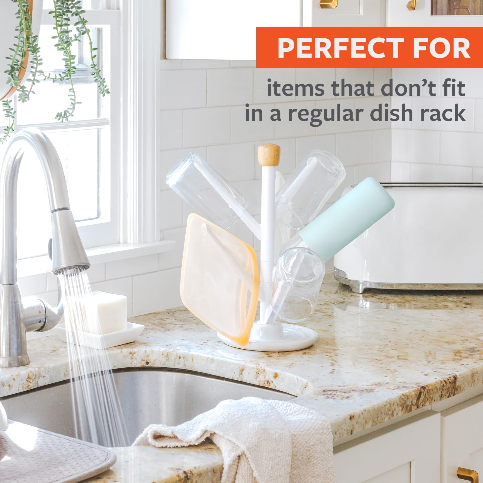 Full Circle Branch Out Kitchen Sink Accessories Set - White Sinkside Organizer for Sponges, Brushes & Soap | Perfect for Kitchen Countertop & Bathroom Sink Organization