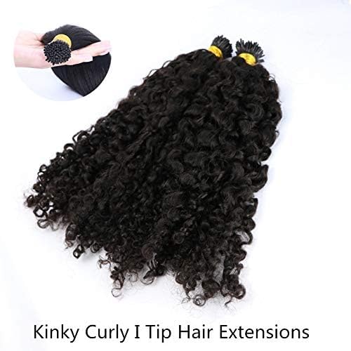 Kinky Curly I-Tip Human Hair Extensions - 100% Brazilian Remy Hair, Soft Curly Microlinks Fusion Stick, Pre-Bonded 100 Strands (24 Inch, 100g, #2 Darkest Brown) - Perfect for Natural-Looking Volume & Length for Parties, Weddings & Everyday Styling