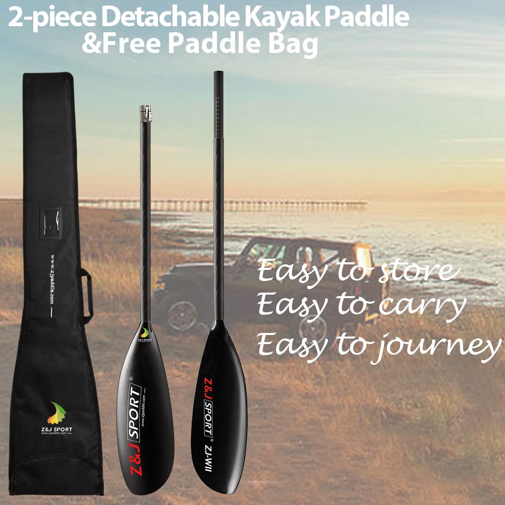 Z&J SPORT Adjustable Carbon Fiber Kayak Paddle - Lightweight 2-Piece Wing Paddle with Oval Shaft for Surfski, Racing & Touring Kayaks | Includes Paddle Bag | Perfect for Competitive Kayaking & Water Sports Adventures