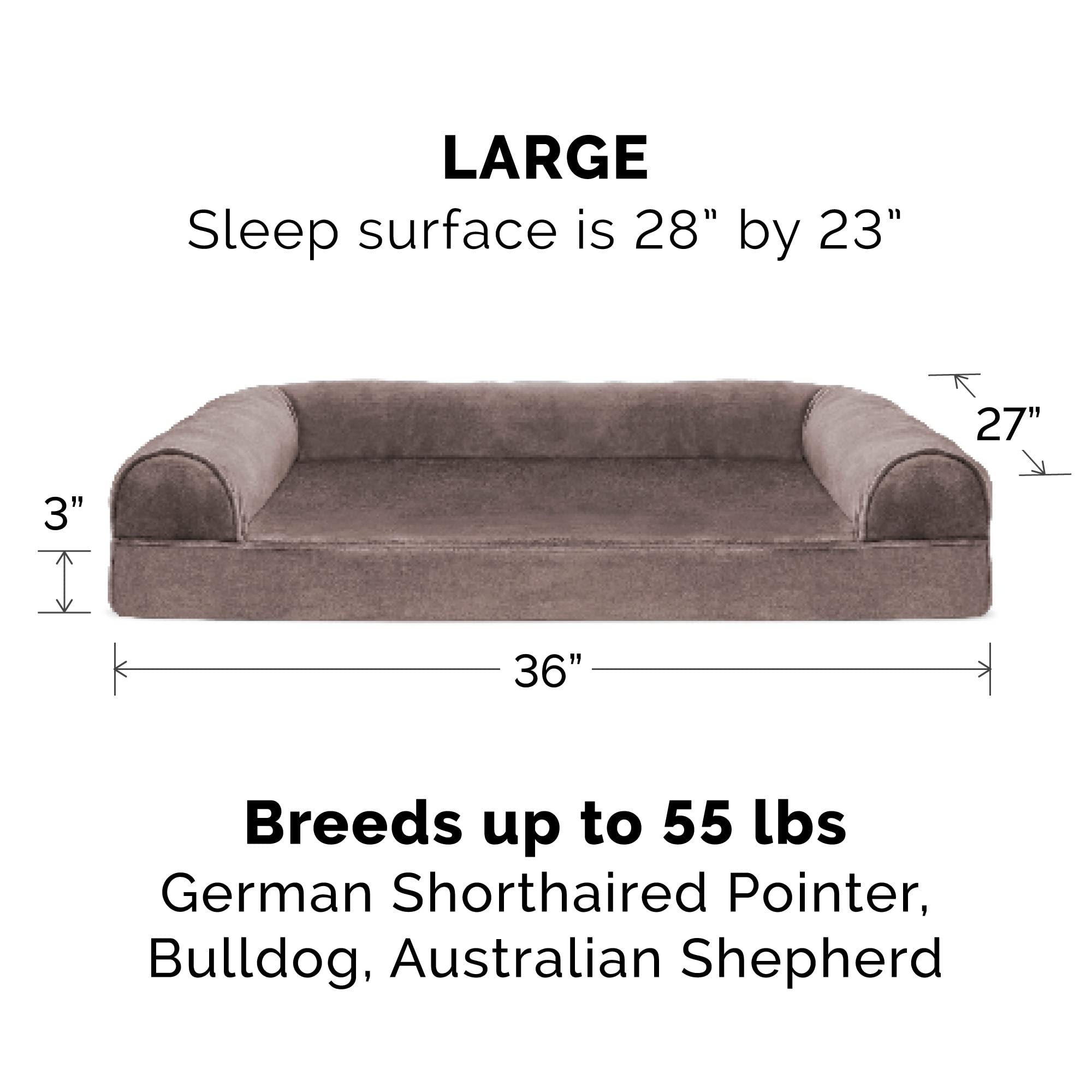 Furhaven Orthopedic Memory Foam Dog Bed for Large & Medium Dogs - Removable Bolsters & Machine Washable Cover - Supports Up to 55 lbs - Plush Faux Fur & Velvet Sofa Design - Driftwood Brown (Large) - Perfect for Living Room, Bedroom & Pet-Friendly Spaces